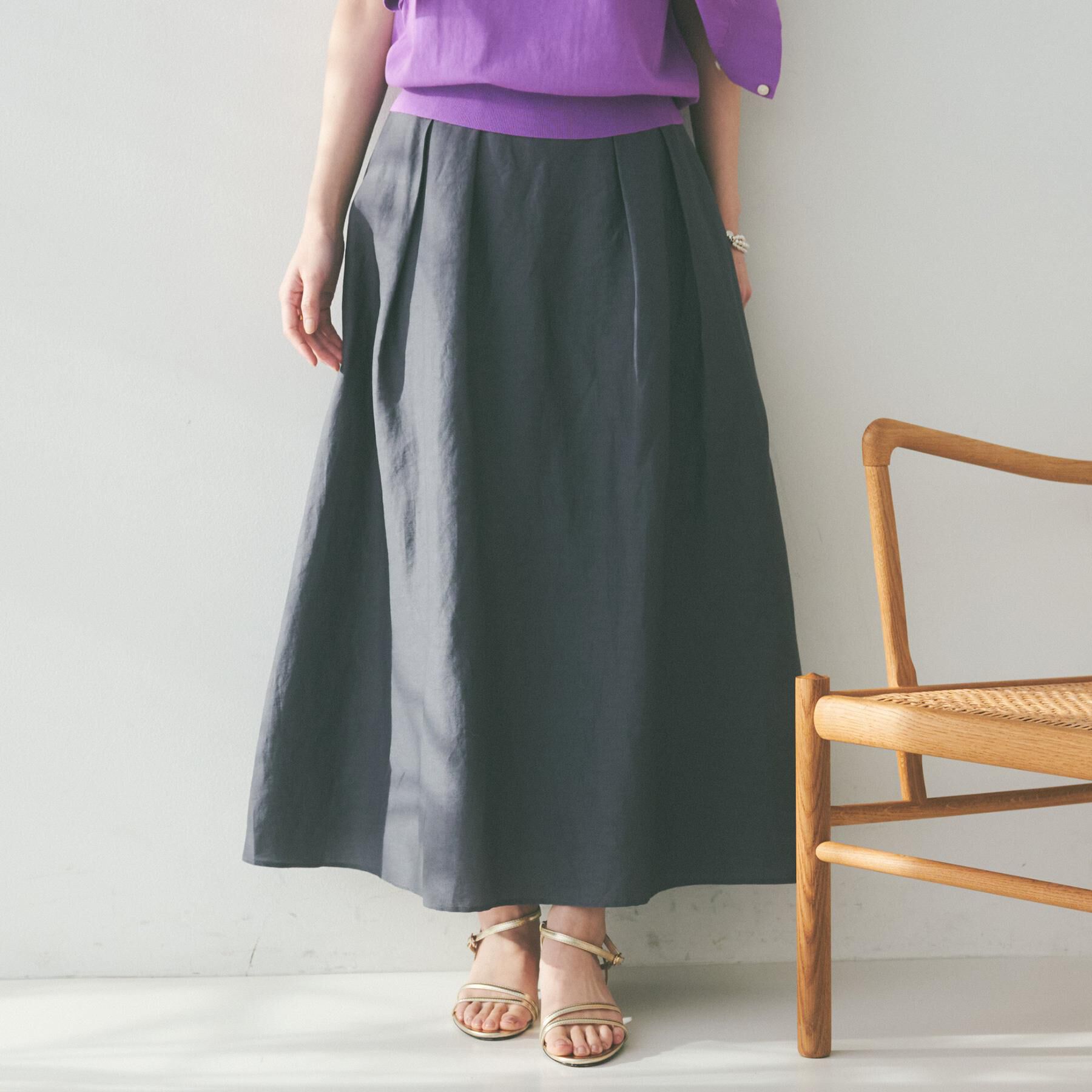 UNTITLED「【セットアップ可能/手洗い可】リネン混フレアスカート」|スカート|チャコールグレー(0