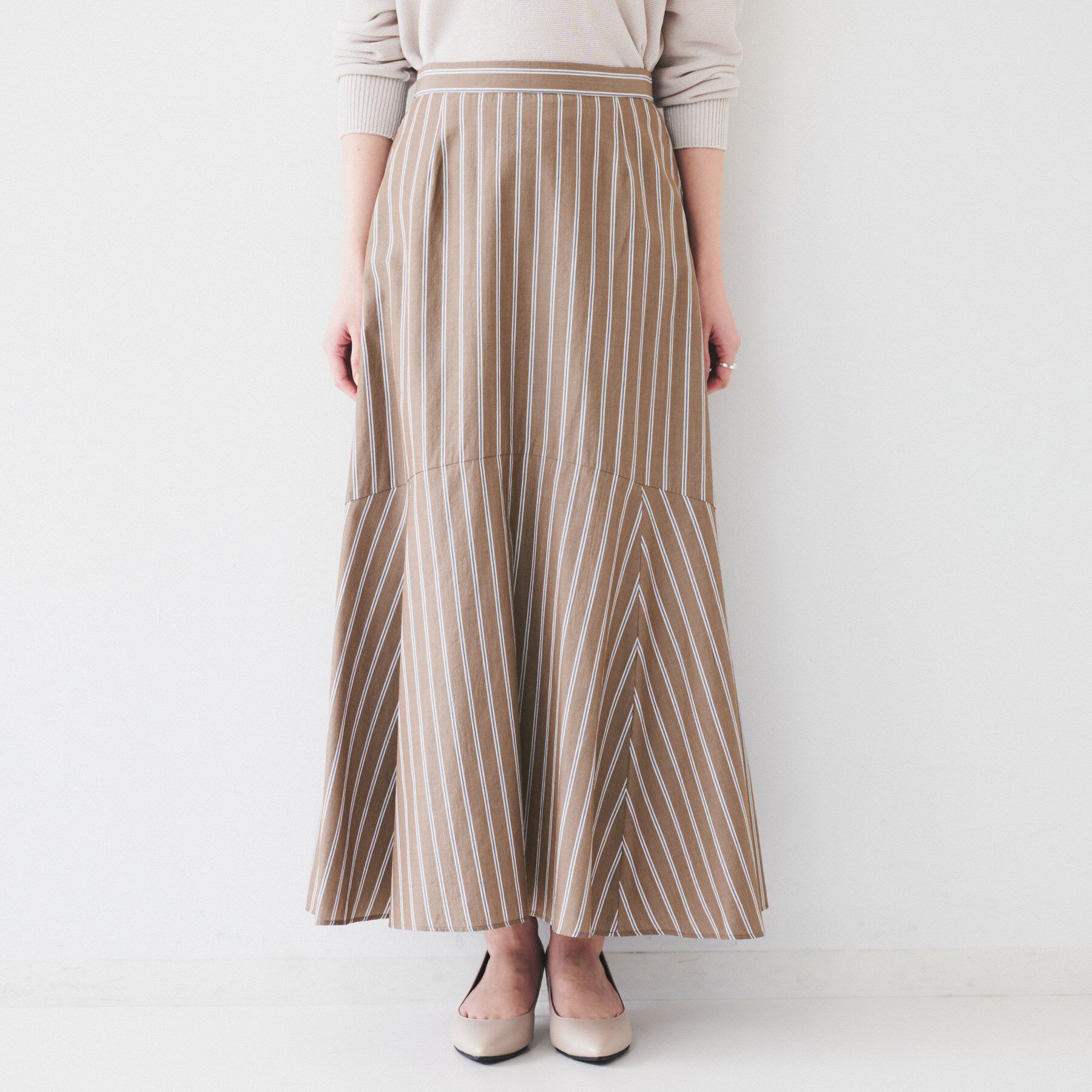 UNTITLED「【後ろウエストゴム/マーメイド】ストライプフレアスカート」|スカート|