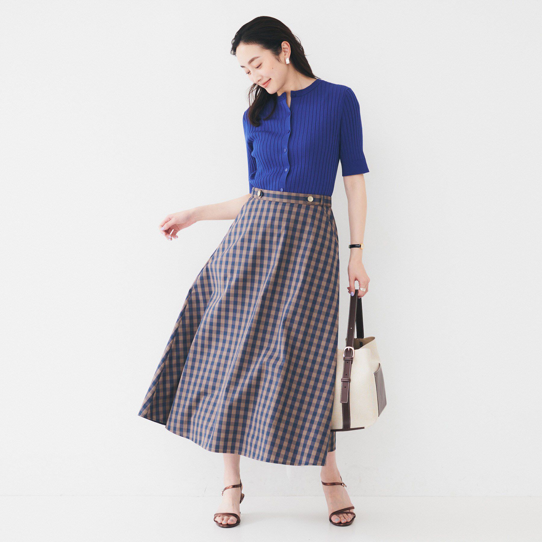 UNTITLED「【後ろウエストゴム/洗える】ギンガムチェックAラインスカート」|スカート|