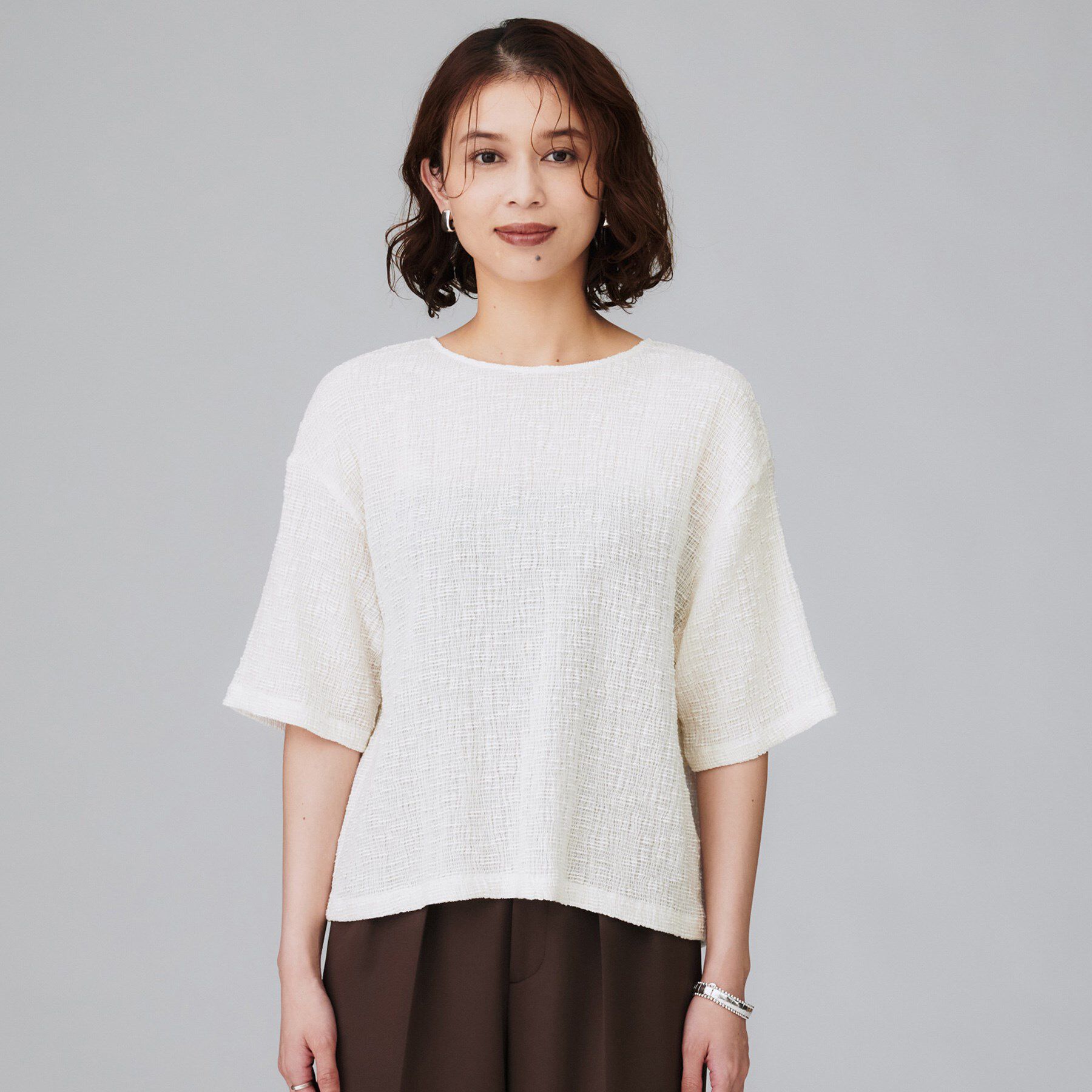 UNTITLED「【五分袖/ジャージトップス】スラブカールマイヤープルオーバー」|Tシャツ・カットソー|