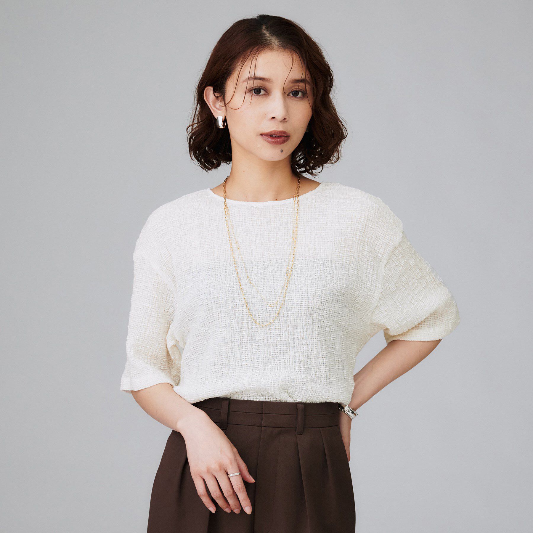 UNTITLED「【五分袖/ジャージトップス】スラブカールマイヤープルオーバー」|Tシャツ・カットソー|