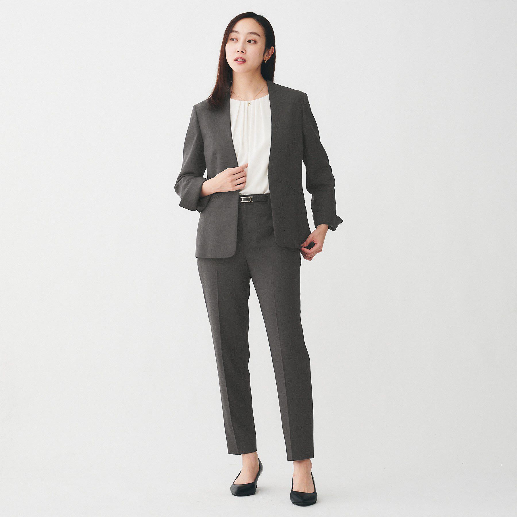 UNTITLED「【洗える/お仕事スーツ】ドライメランジ カラーレスジャケット」|ノーカラージャケット|