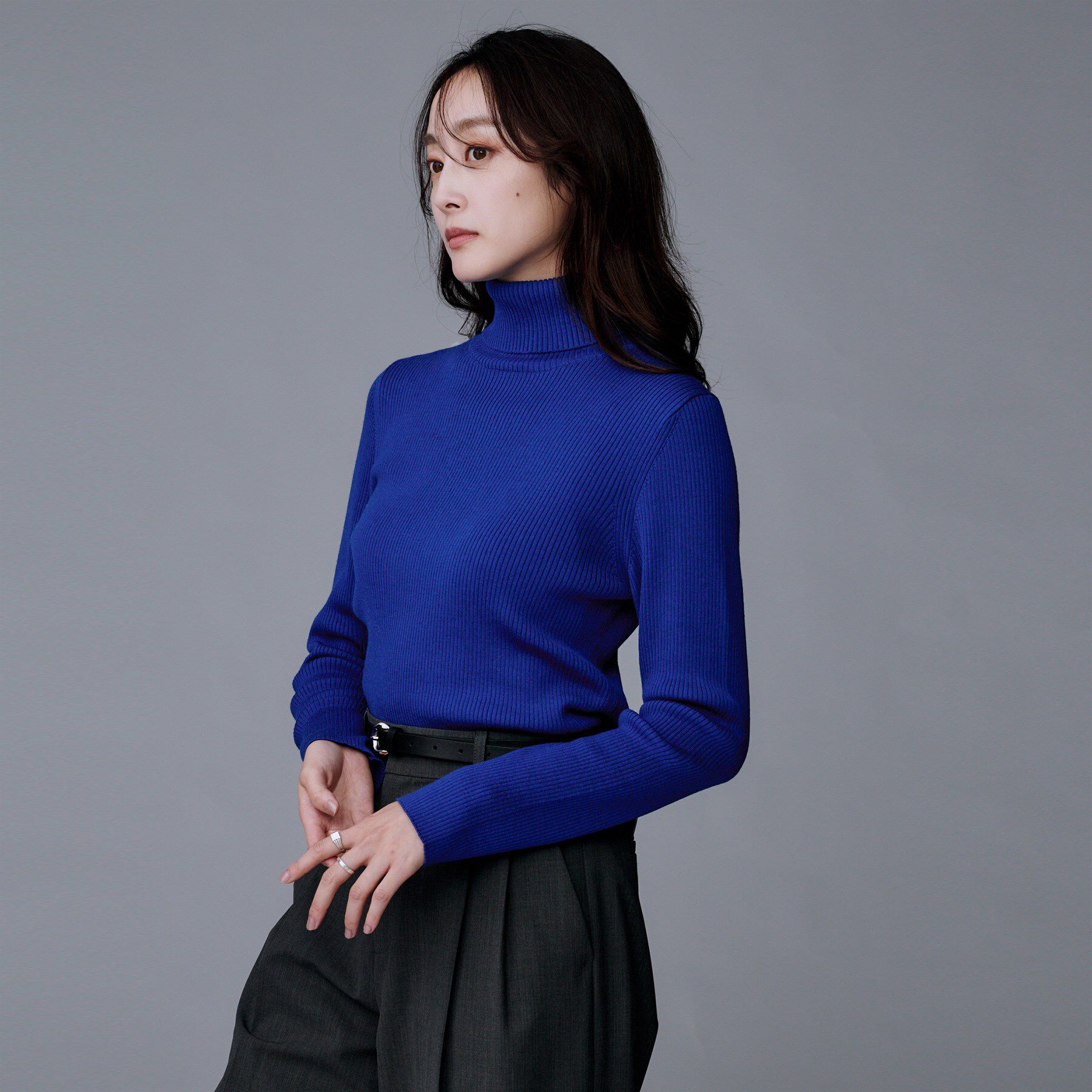 UNTITLED「【洗える/アンサンブル可能/ウール100%】リブタートルネックウールニット」|ニット・セーター|