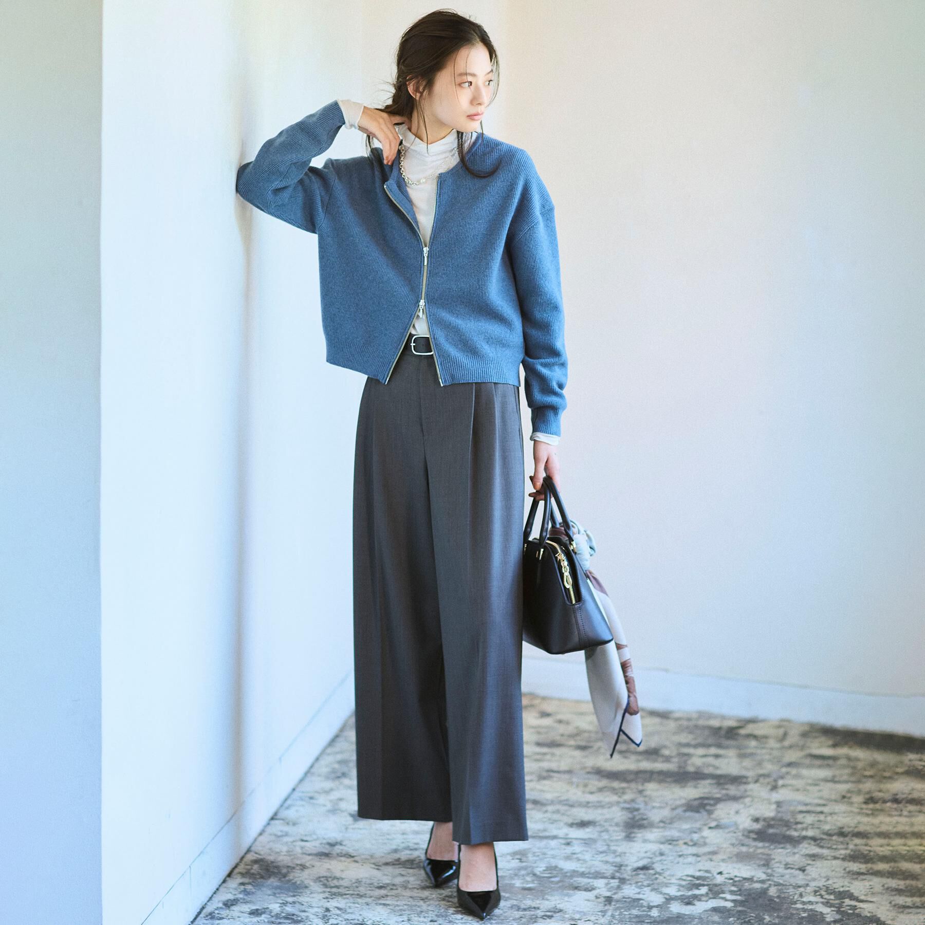 UNTITLED「【ゆったりサイズ／着丈短め】ジップニットカーディガン」|カーディガン|