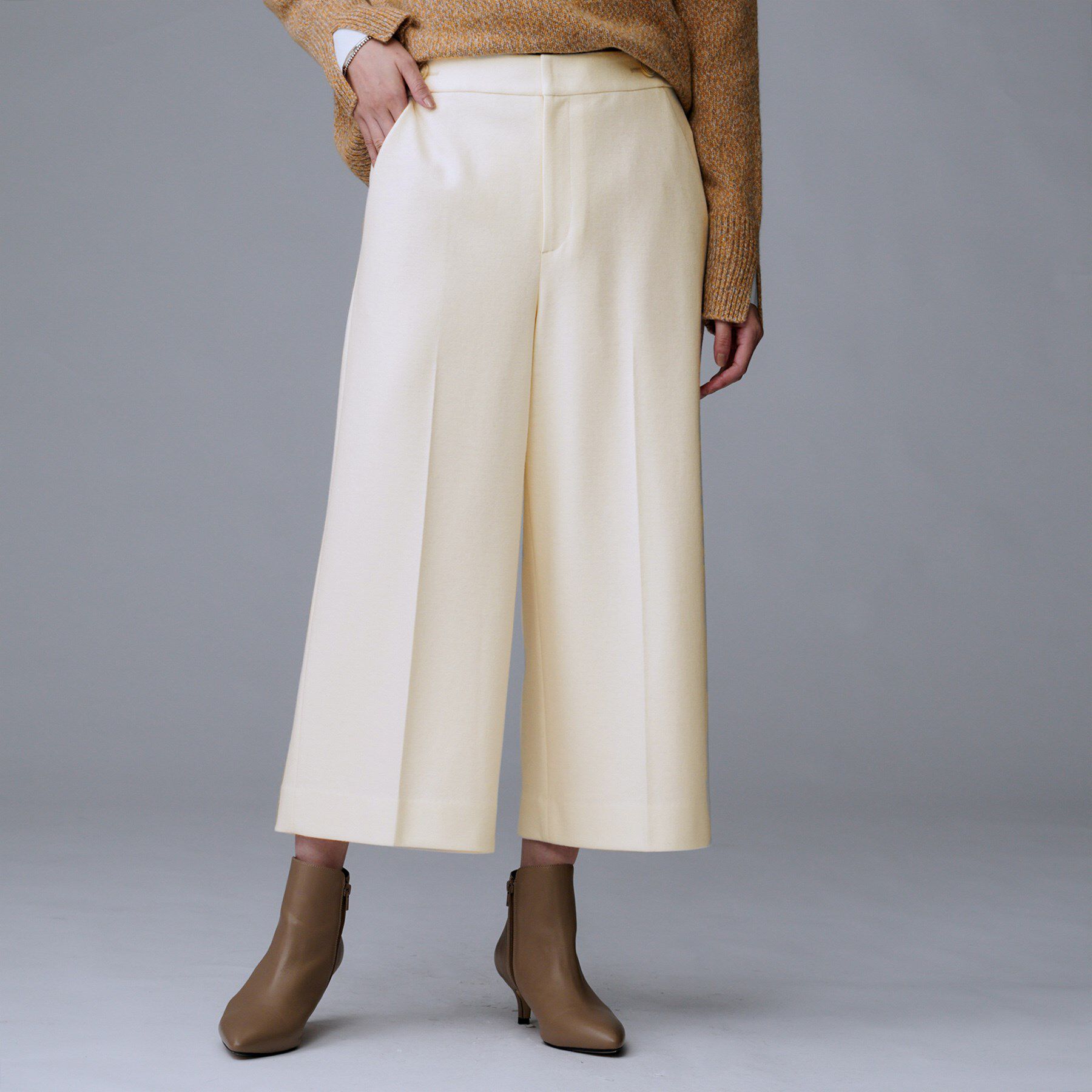 UNTITLED「【ウール100%/ウエスト後ろゴム】 クロップドワイドパンツ」|その他|