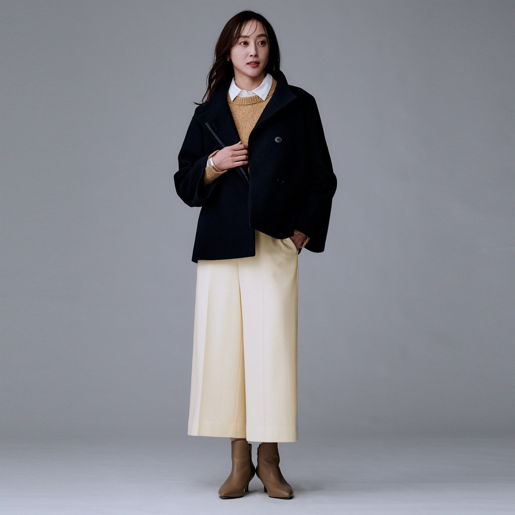 UNTITLED「【ウール100%/ウエスト後ろゴム】 クロップドワイドパンツ」|その他|