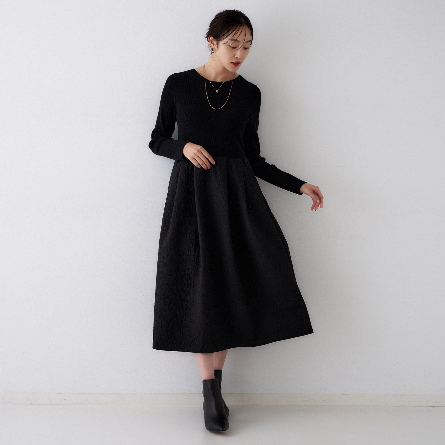 UNTITLED「【大人フェミニン/トレンド】ニット&times;ジャカード ドッキングワンピース」|ワンピース|