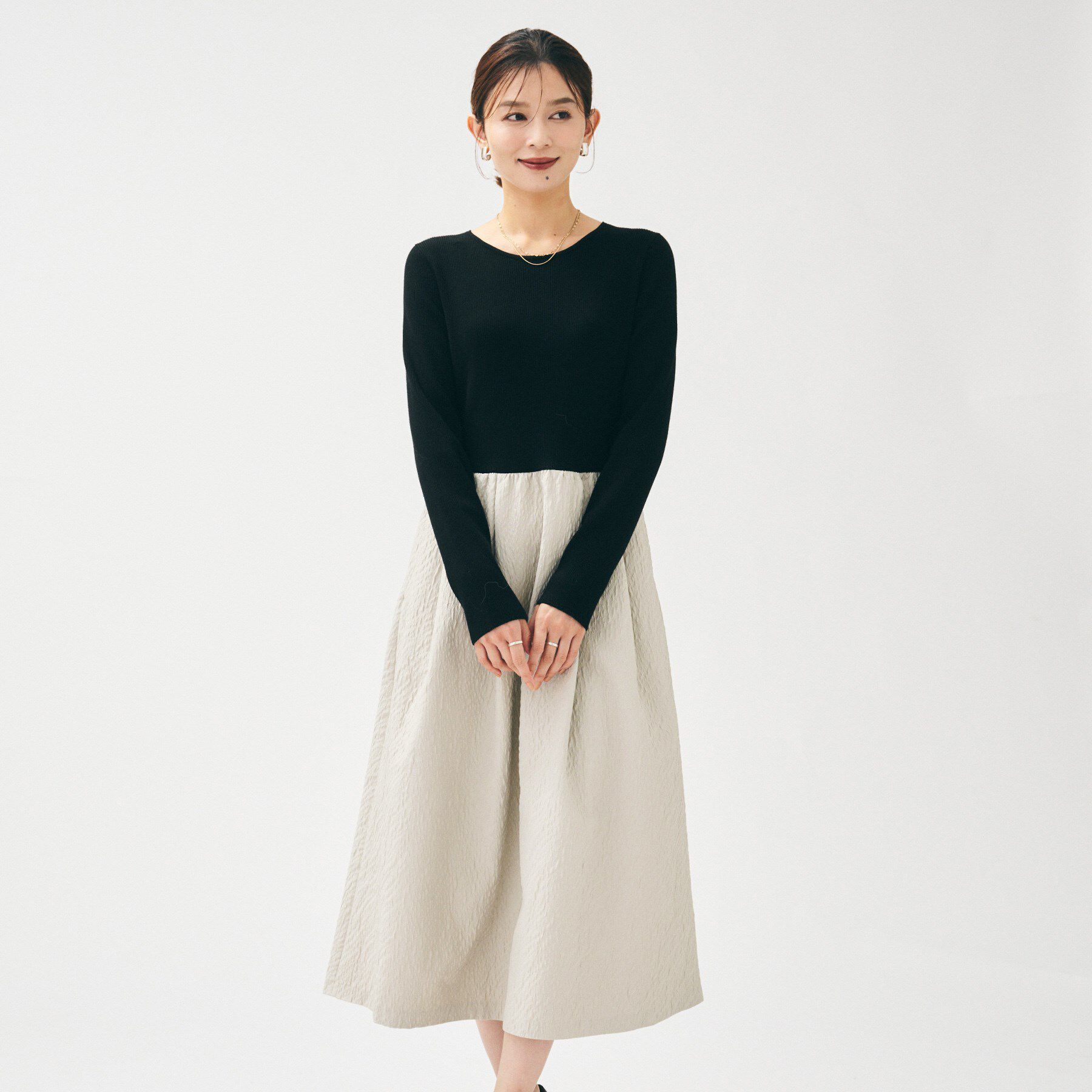 UNTITLED「【大人フェミニン/トレンド】ニット&times;ジャカード ドッキングワンピース」|ワンピース|