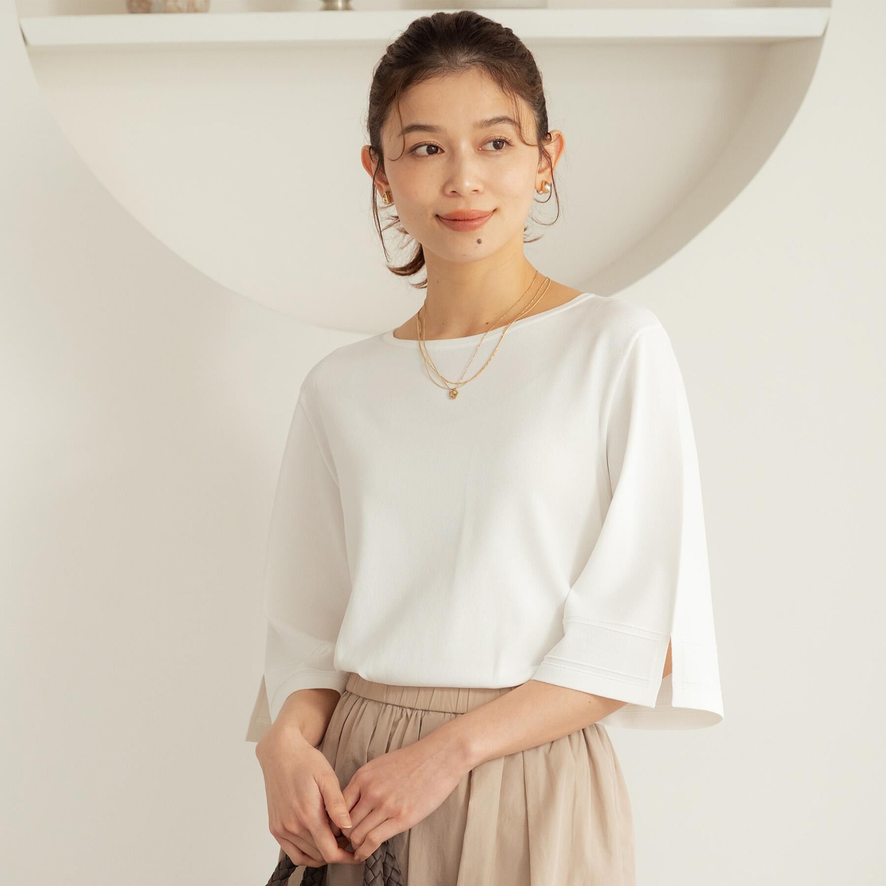 UNTITLED「【洗える/清涼感】袖スリットニットプルオーバー」|ニット・セーター|