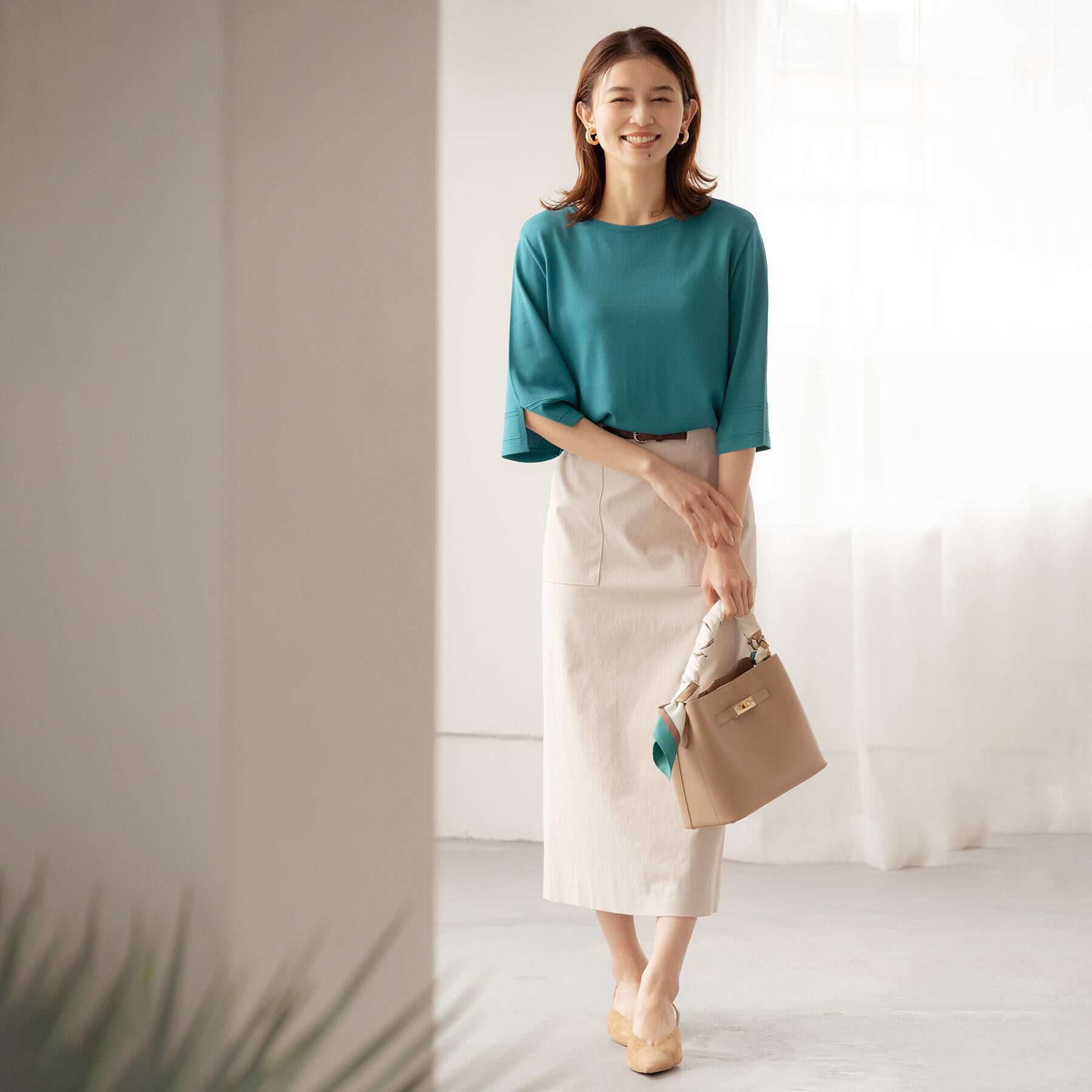 UNTITLED「【洗える/清涼感】袖スリットニットプルオーバー」|ニット・セーター|