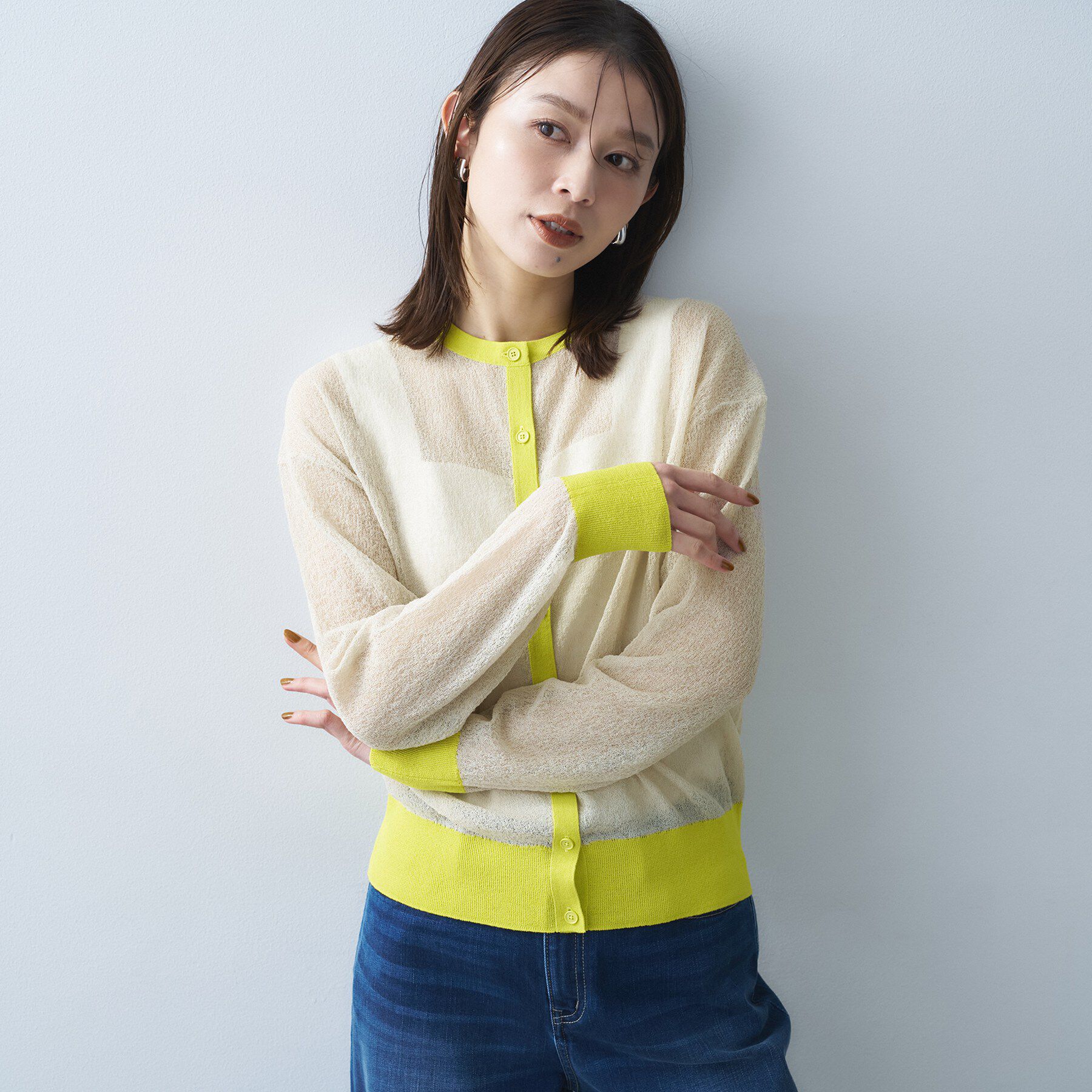 UNTITLED「【洗える】シアーニットカーディガン」|カーディガン|