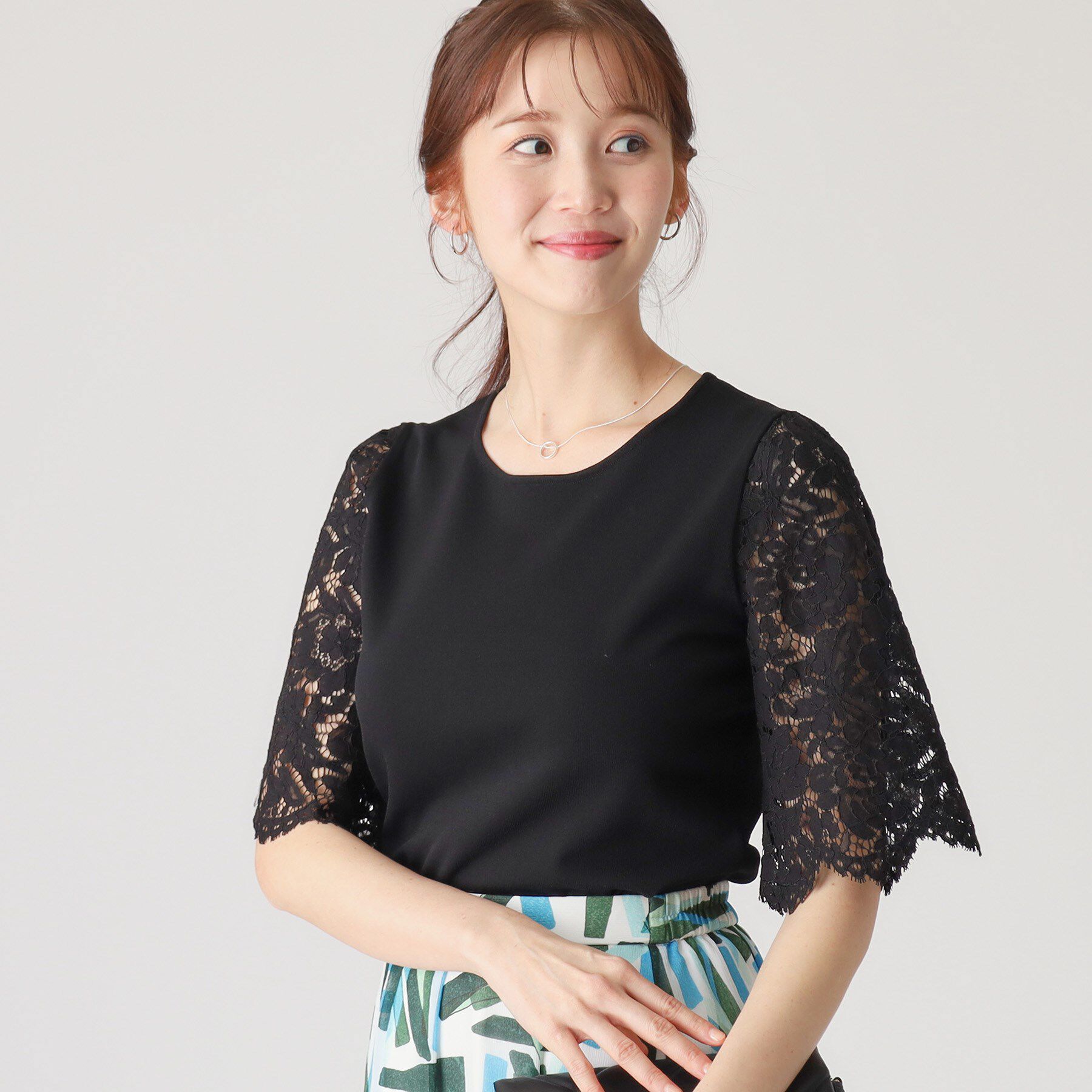 COUP DE CHANCE「【洗える】華やかなレース袖ニットトップス」|ニット・セーター|ブラック(019)