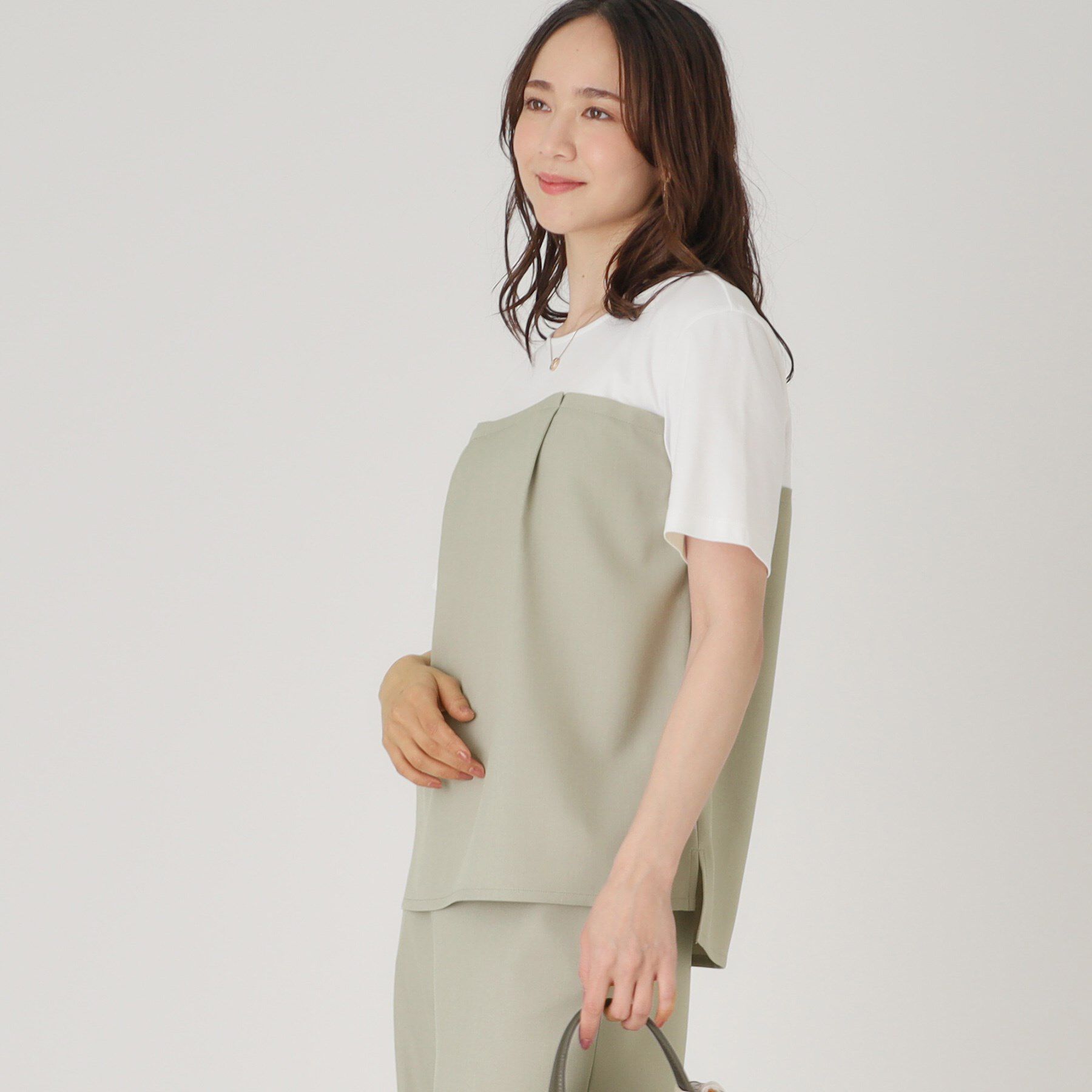 COUP DE CHANCE「【洗える／日本製／ビスチエレイヤード風／セットアップ可】異素材組合せのジャージプルオーバー」|Tシャツ・カットソー|