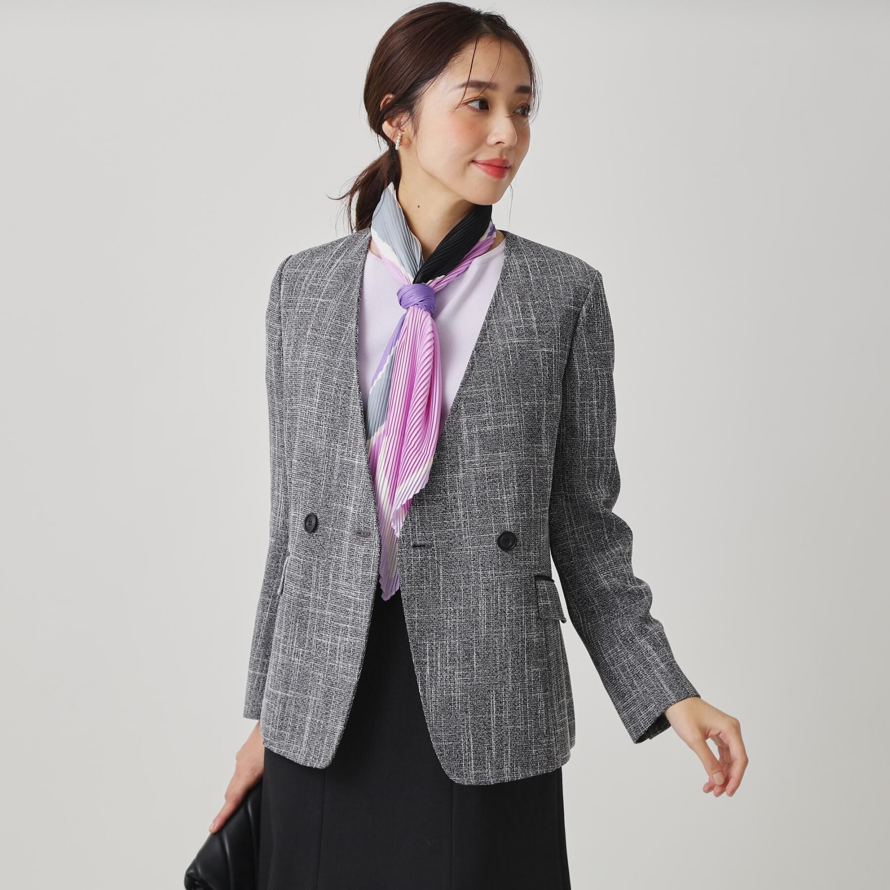 COUP DE CHANCE「【手洗い可／日本製／裏無し／セットアップ可】ツィード見えノーカラージャケット」|ノーカラージャケット|