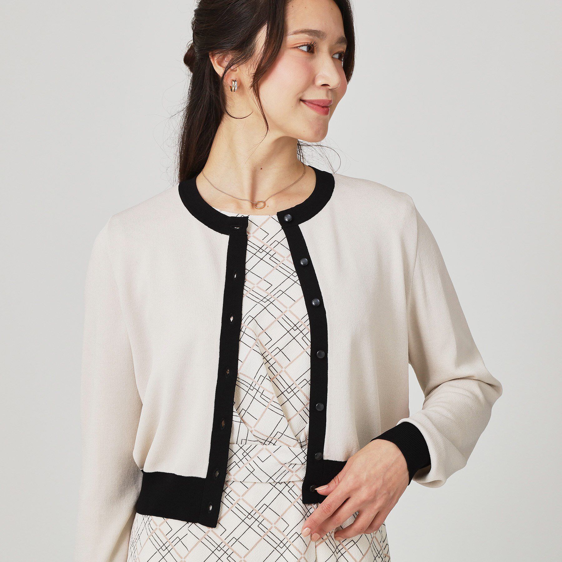 COUP DE CHANCE「【手洗い可】幾何柄風ジャカードカーディガン」|カーディガン|