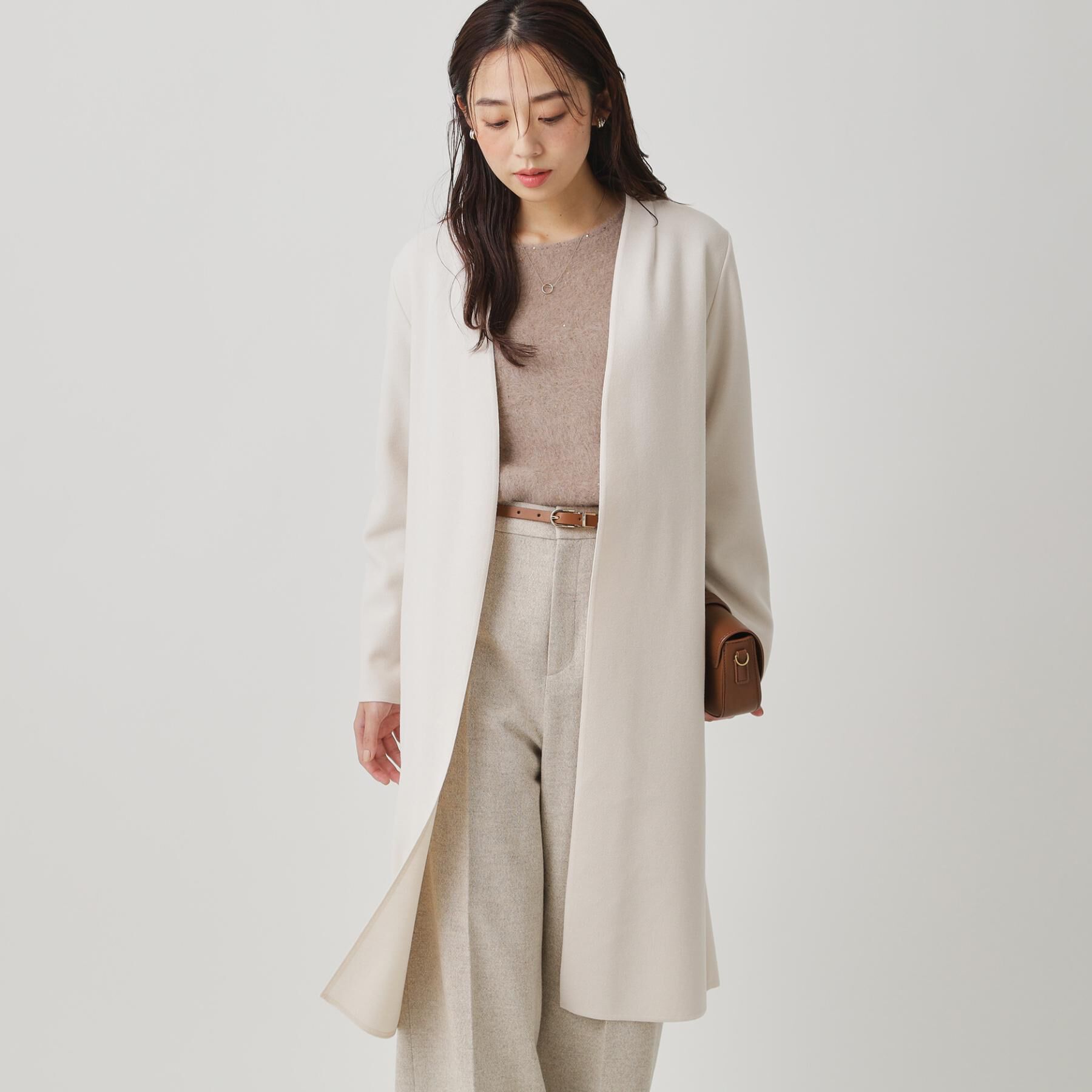 COUP DE CHANCE「【日本製／軽量】Iラインシルエットのコーディガン」|ノーカラーコート|