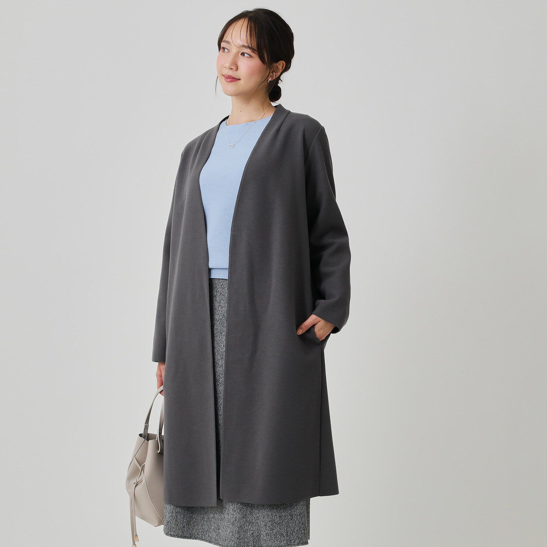 COUP DE CHANCE「【日本製／軽量】Iラインシルエットのコーディガン」|ノーカラーコート|