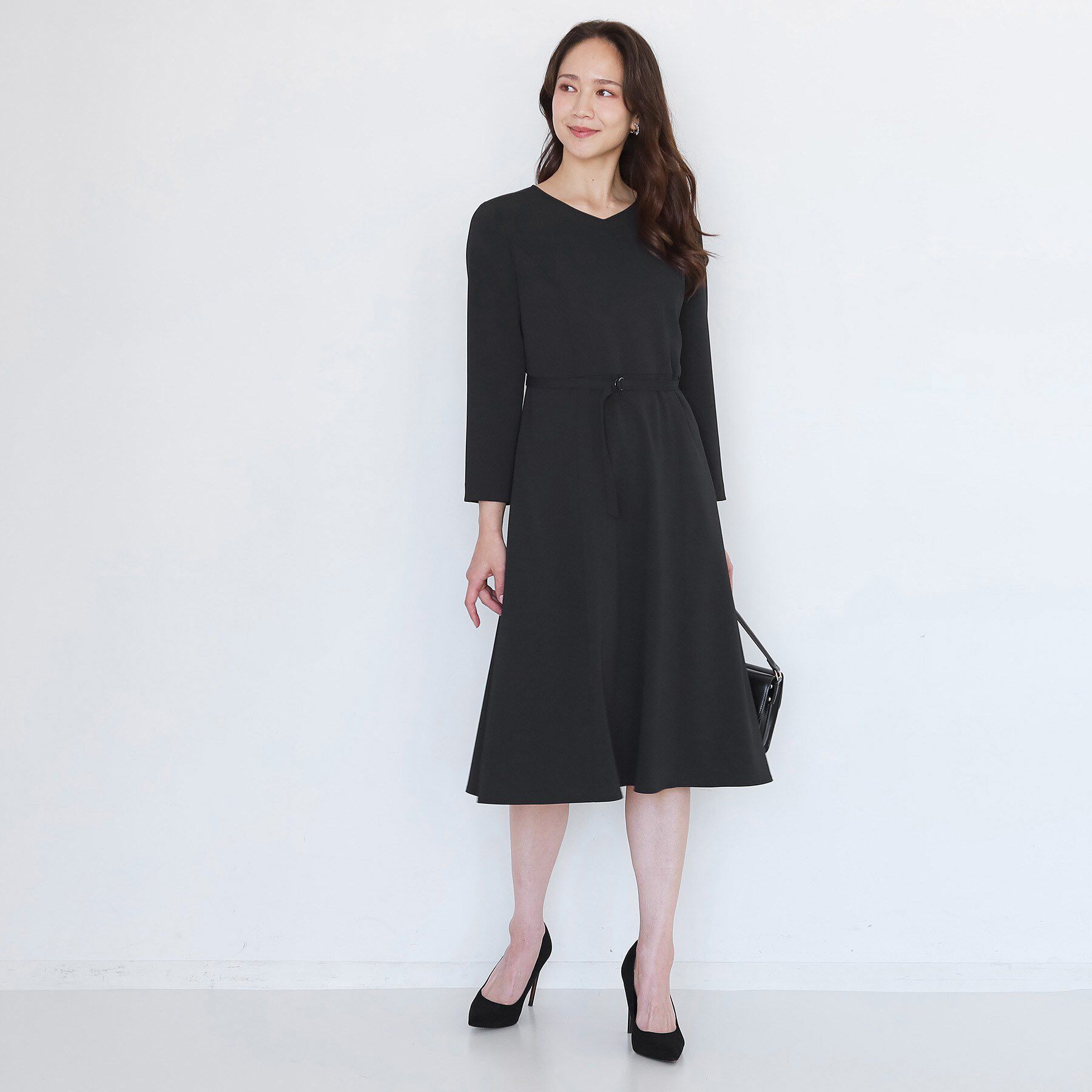 COUP DE CHANCE「【手洗い可／日本製／伸縮性／セットアップ可】共地ベルト付フレアーワンピース」|ワンピース|