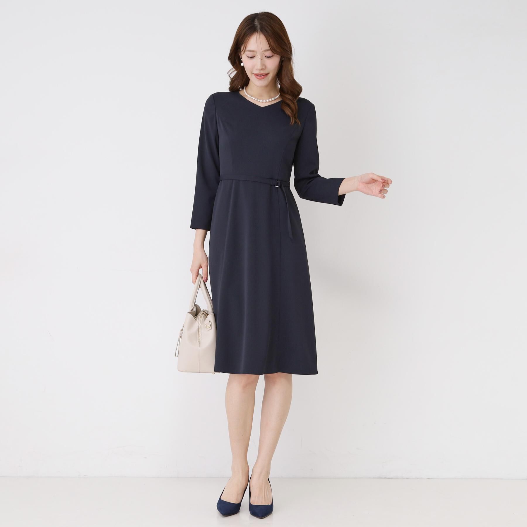 COUP DE CHANCE「【手洗い可／日本製／伸縮性／セットアップ可】共地ベルト付フレアーワンピース」|ワンピース|