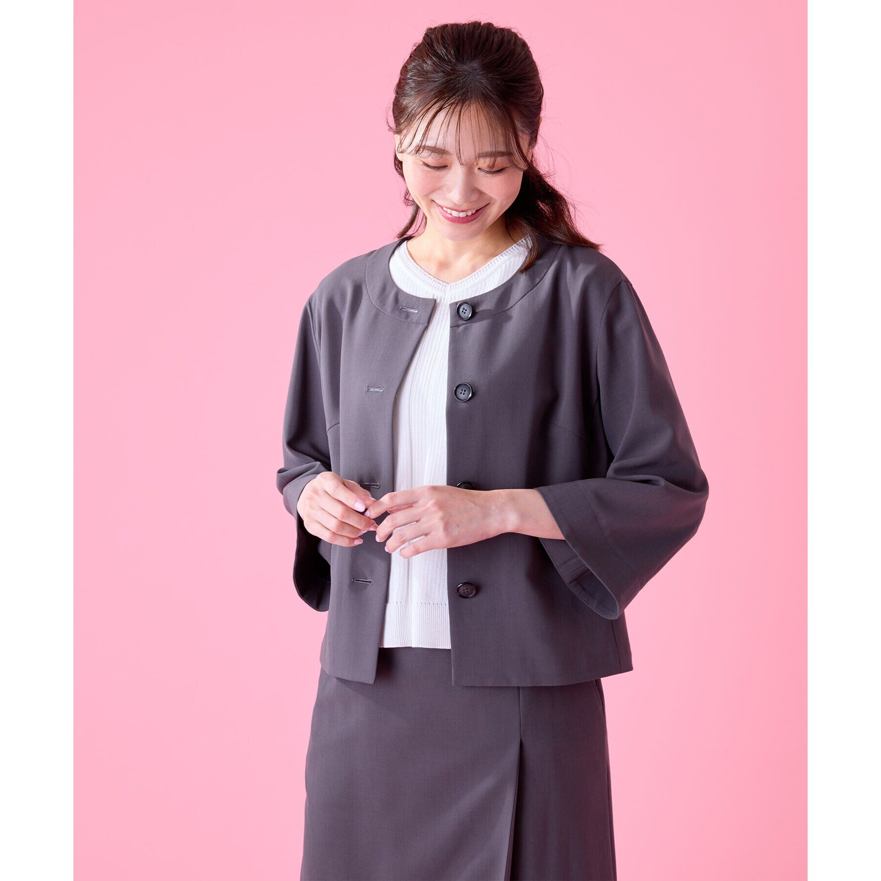 Reflect「【UVカット／接触冷感／洗える／セットアップ可】クルーネックジャケット」|ノーカラージャケット|