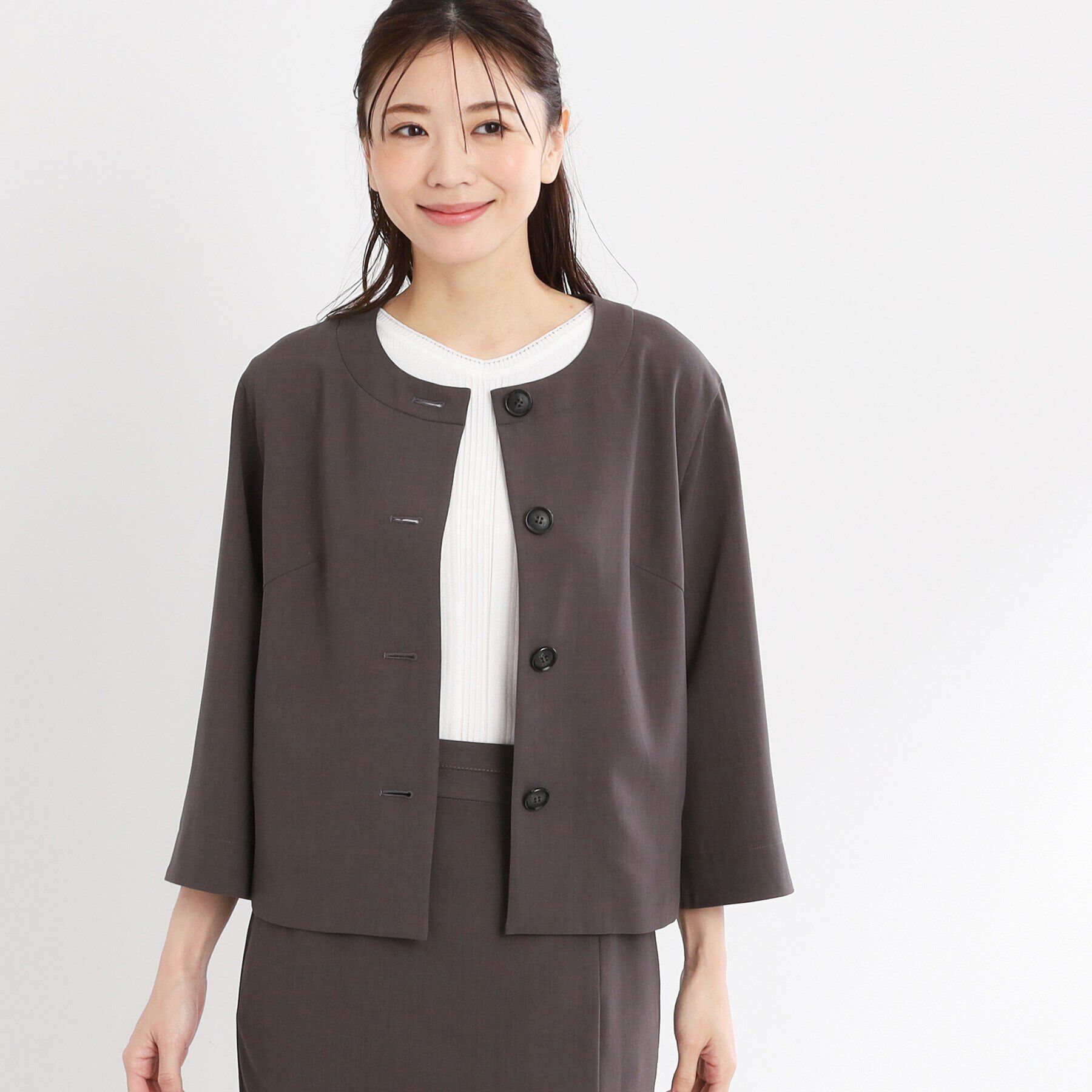 Reflect「【UVカット／接触冷感／洗える／セットアップ可】クルーネックジャケット」|ノーカラージャケット|