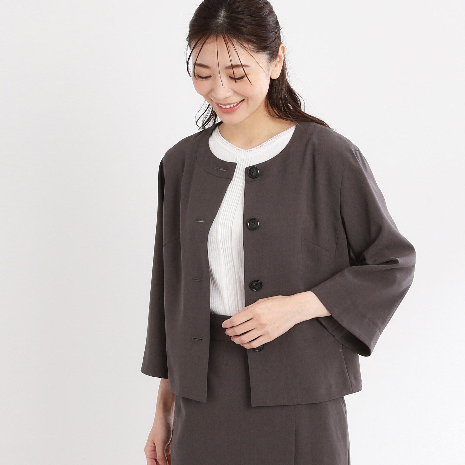 Reflect「【UVカット／接触冷感／洗える／セットアップ可】クルーネックジャケット」|ノーカラージャケット|