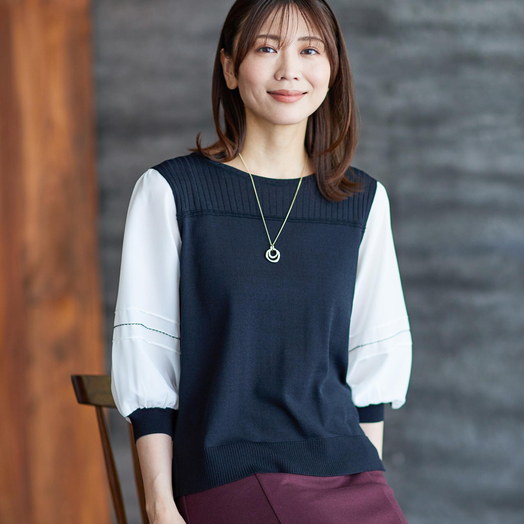 Reflect「【WEB先行カラーあり／手洗い可】ジョーゼットスリーブ&times;ニット」|Tシャツ・カットソー|