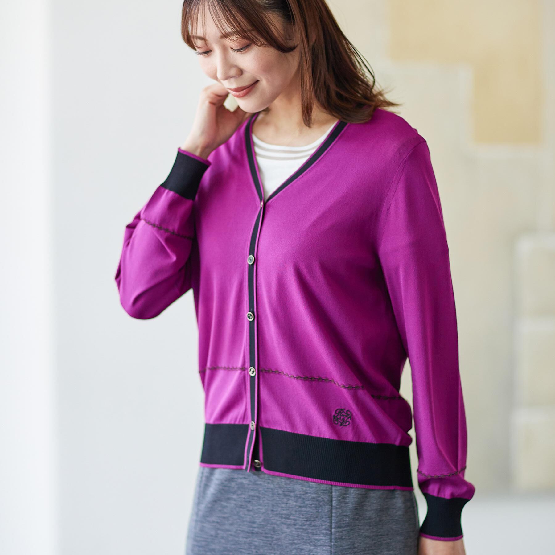 Reflect「【WEB先行カラーあり／手洗い可／アンサンブル可】バイカラーカーディガン」|カーディガン|