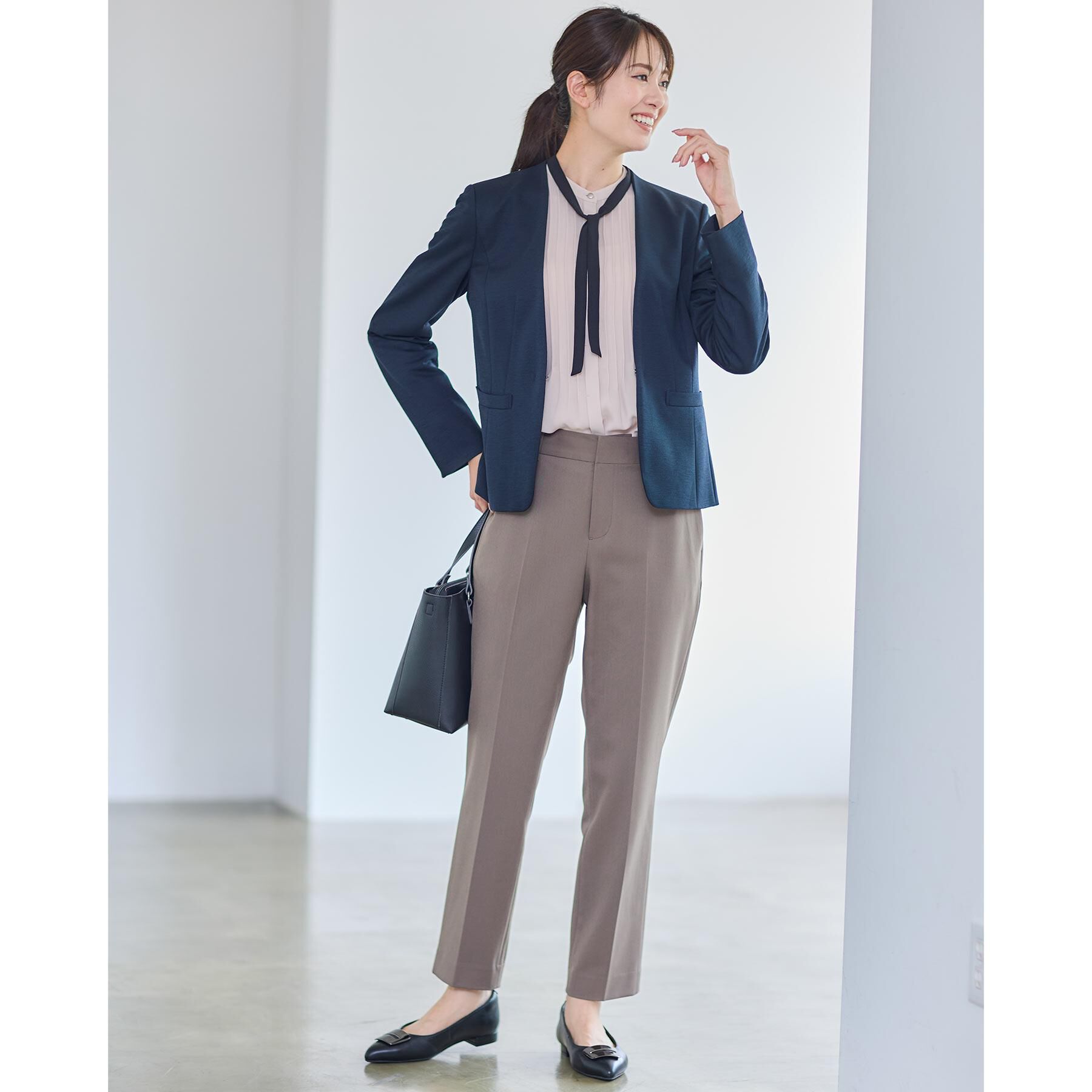 Reflect「【配色ボウタイ付き】八分袖ジョーゼットブラウス」|シャツ・ブラウス|