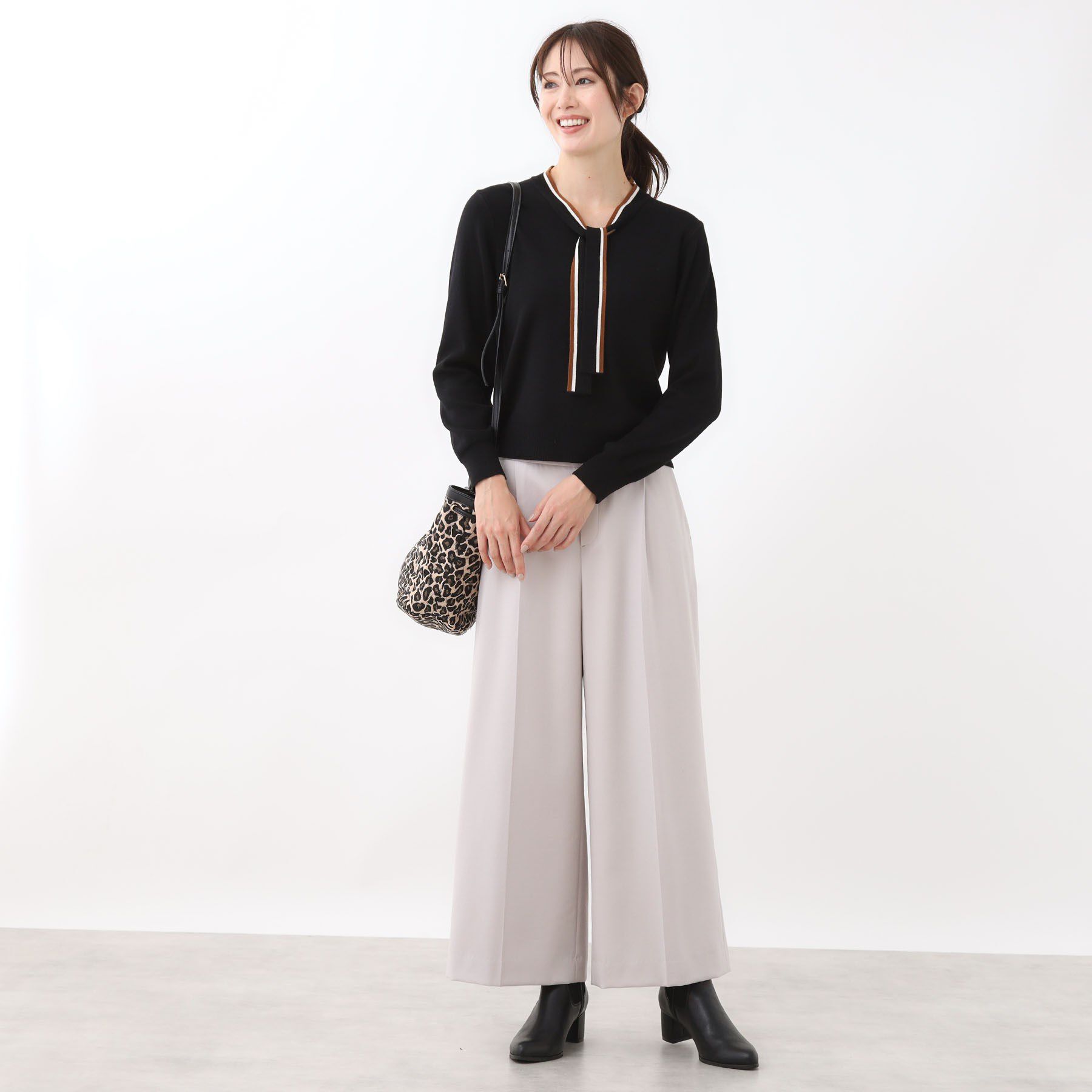 Reflect「【秋映え／なめらかな着心地】バイカラーボウタイ付きニット」|ニット・セーター|