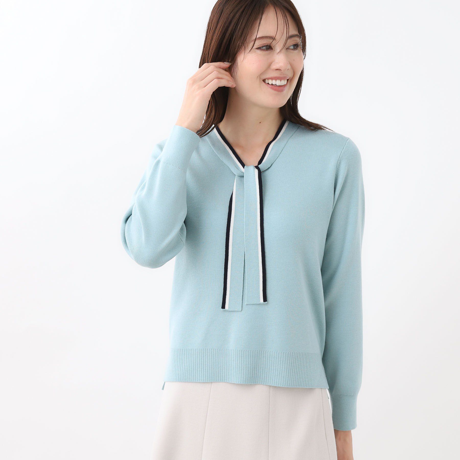 Reflect「【秋映え／なめらかな着心地】バイカラーボウタイ付きニット」|ニット・セーター|