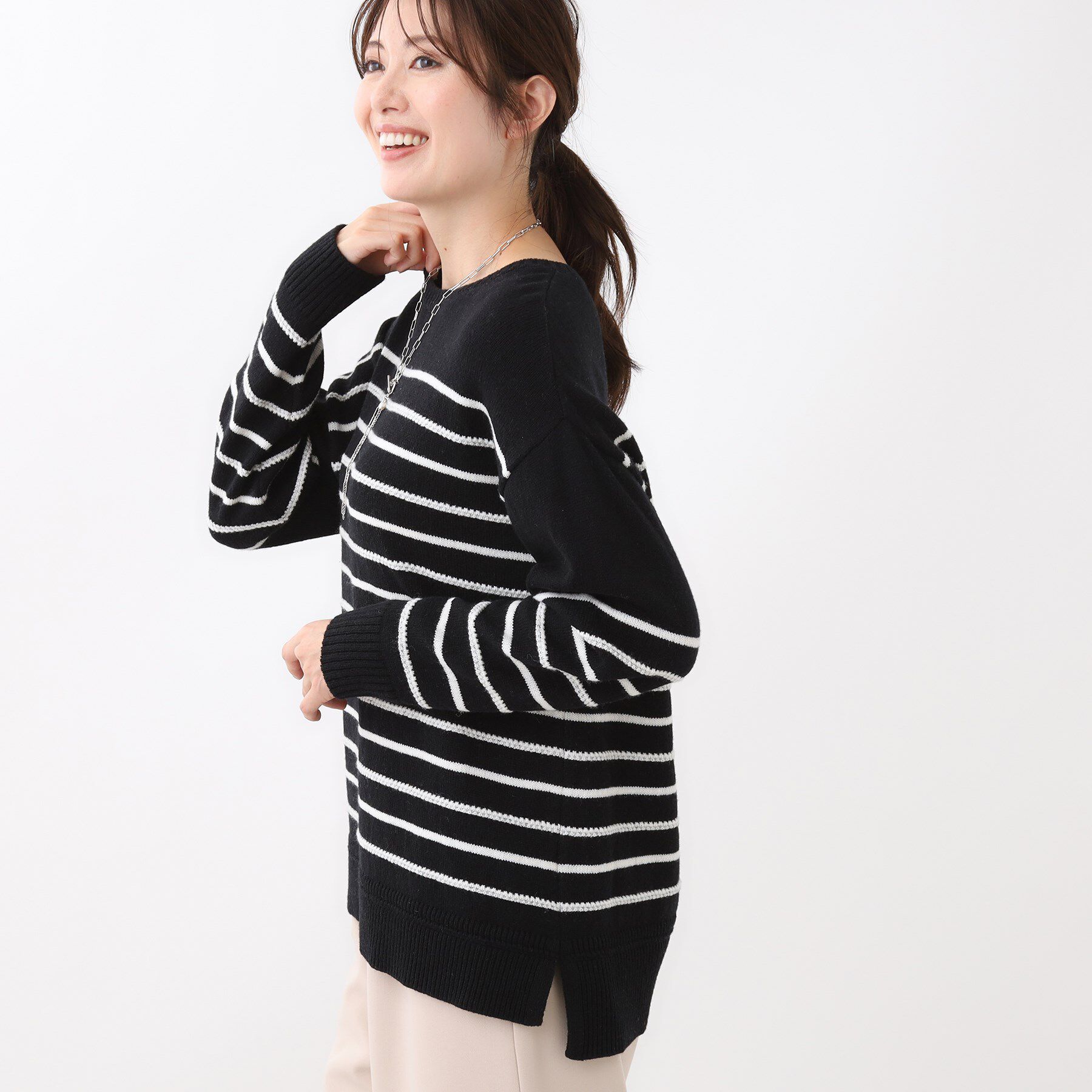 Reflect「【ゆったり着られる◎】ボートネックボーダーニット」|ニット・セーター|