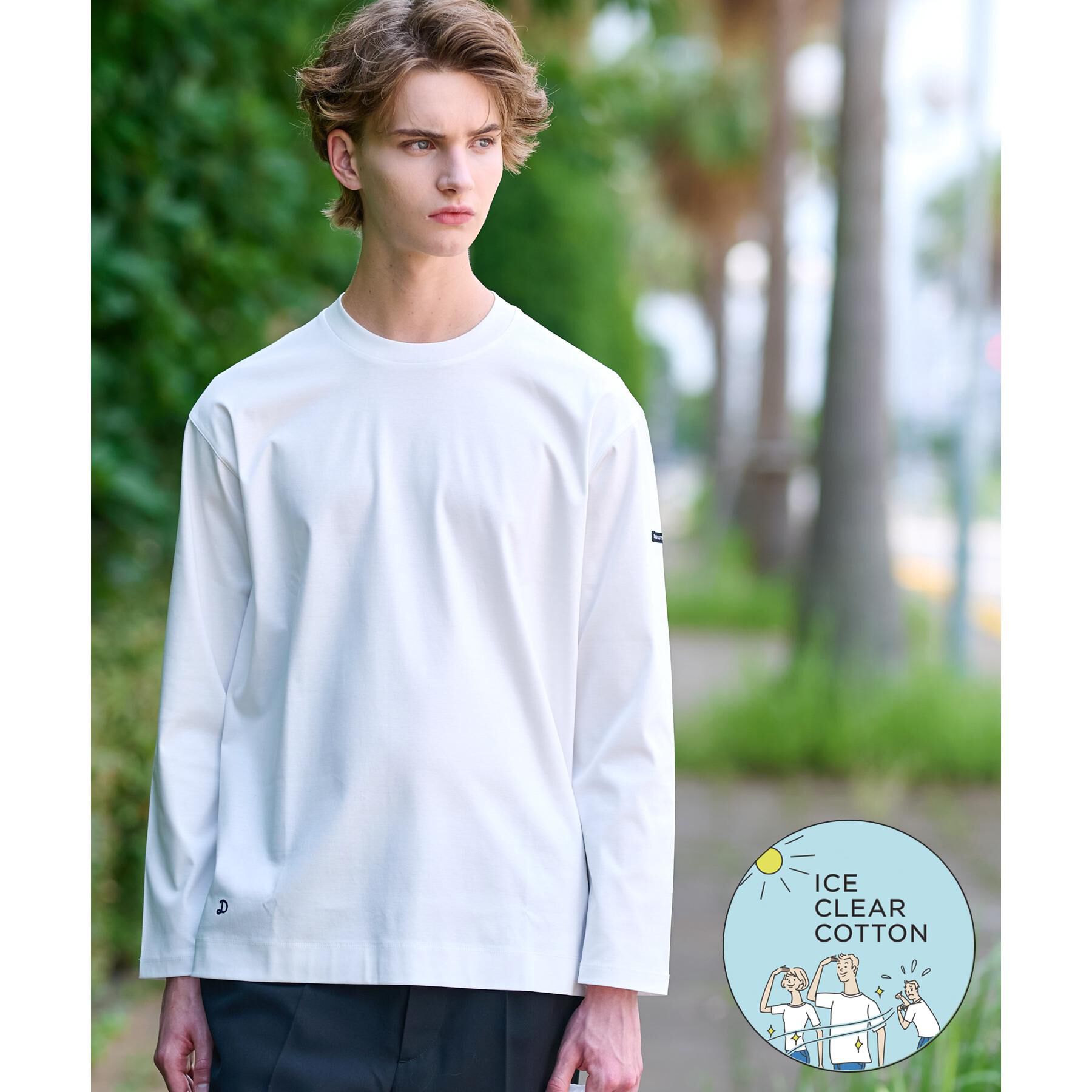 DRESSTERIOR「【接触冷感/抗菌防臭/消臭】ICE CLEAR COTTON クルーネックロンT」|Tシャツ・カットソー|ホワイト(001)