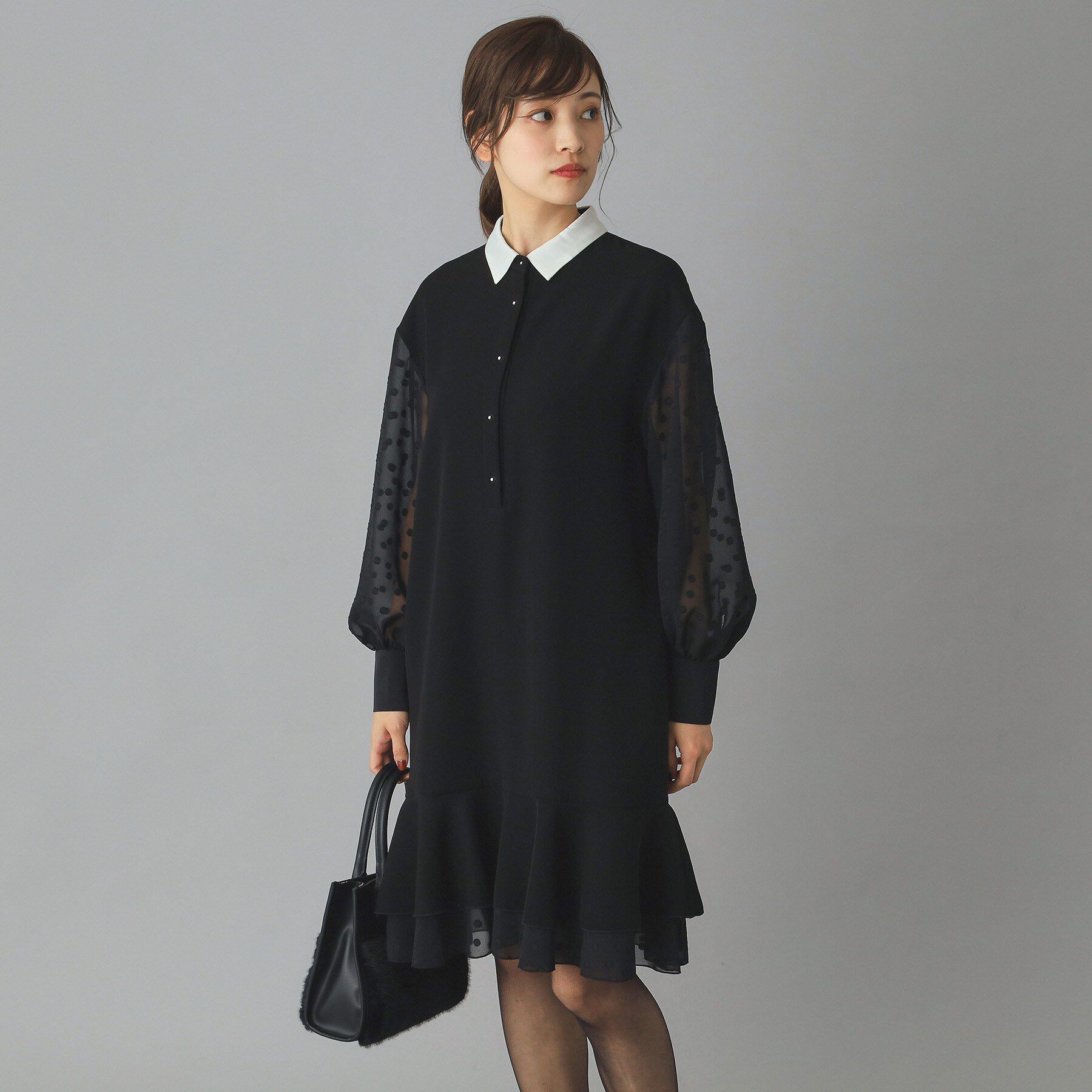 DRESSTERIOR「【ウォッシャブル】ダブルクロスボリュームスリーブミニワンピース」|ワンピース|