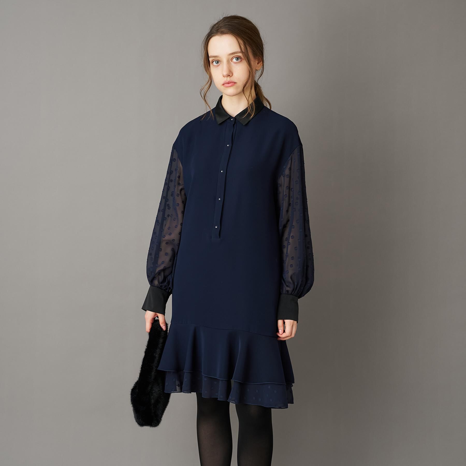 DRESSTERIOR「【ウォッシャブル】ダブルクロスボリュームスリーブミニワンピース」|ワンピース|