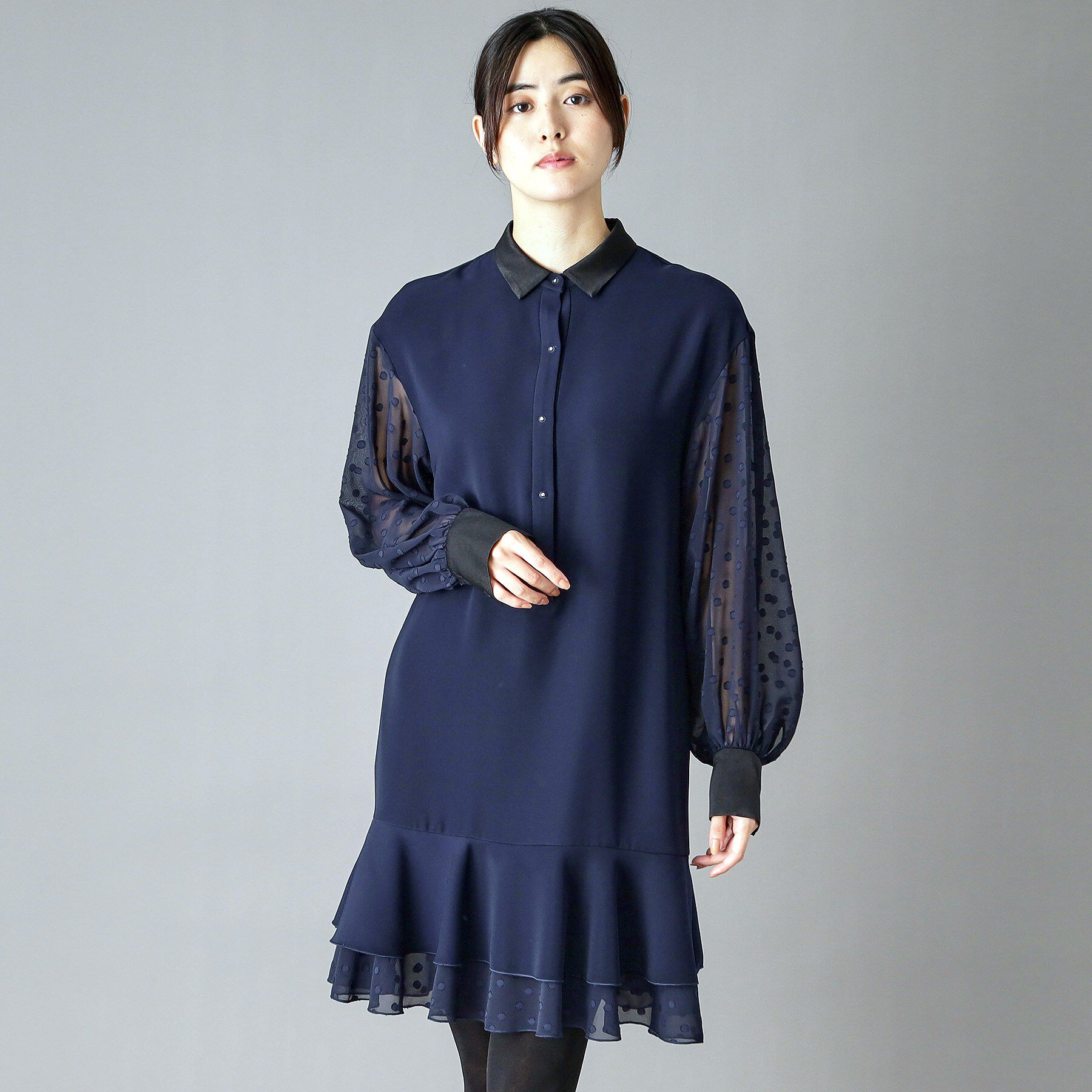 DRESSTERIOR「【ウォッシャブル】ダブルクロスボリュームスリーブミニワンピース」|ワンピース|