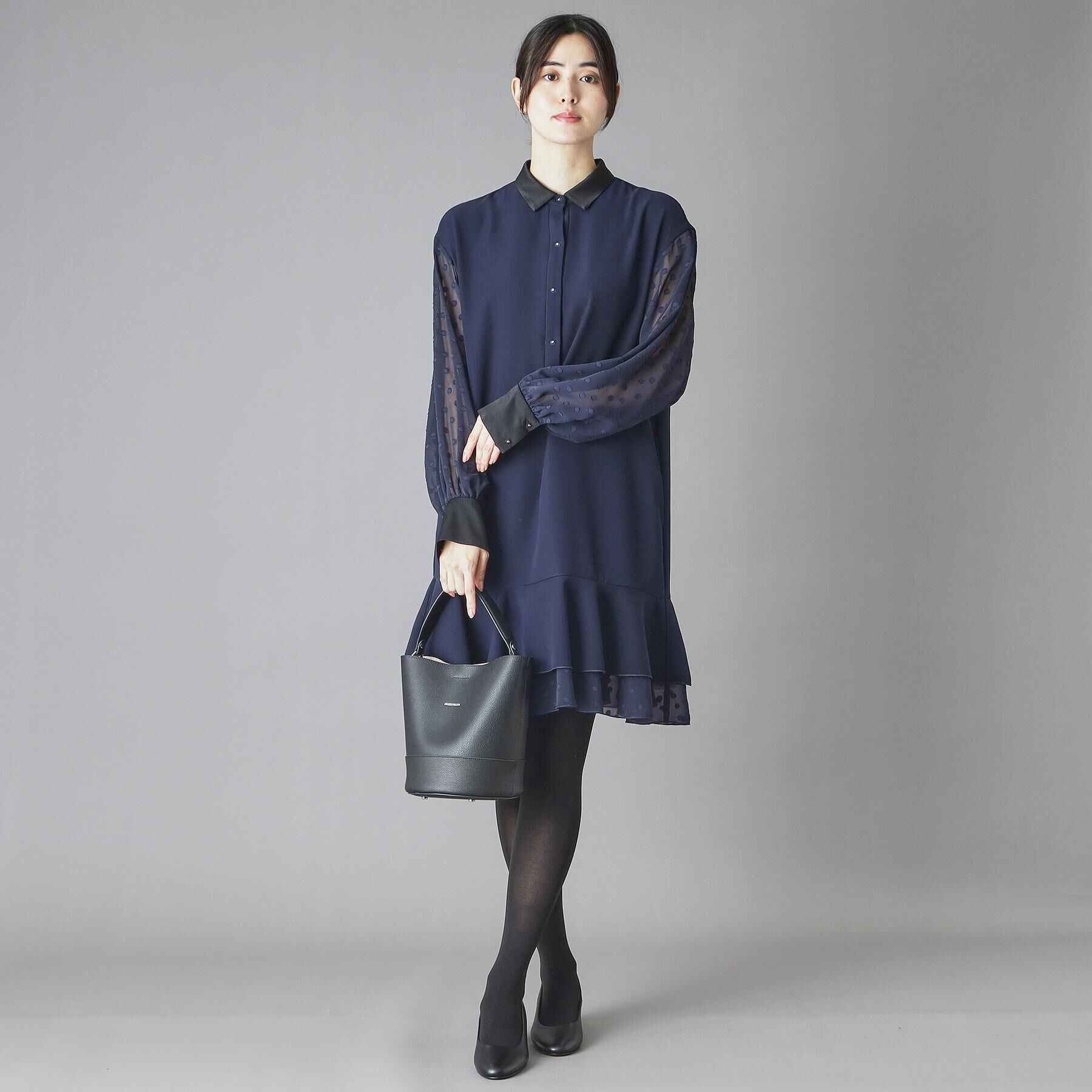 DRESSTERIOR「【ウォッシャブル】ダブルクロスボリュームスリーブミニワンピース」|ワンピース|