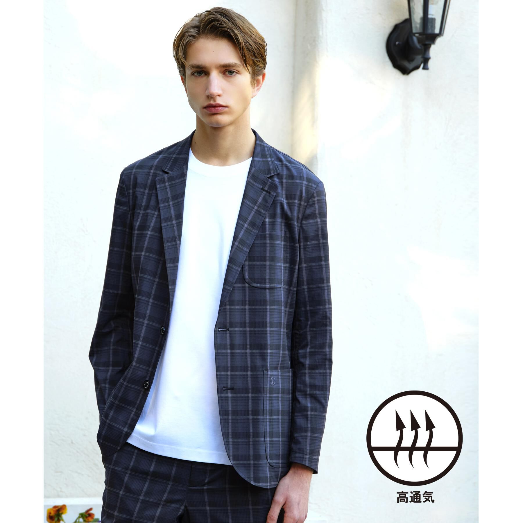 DRESSTERIOR「【セットアップ可/ウォッシャブル/高通気性】DotAir チェックジャケット」|テーラードジャケット|ネイビー(294)
