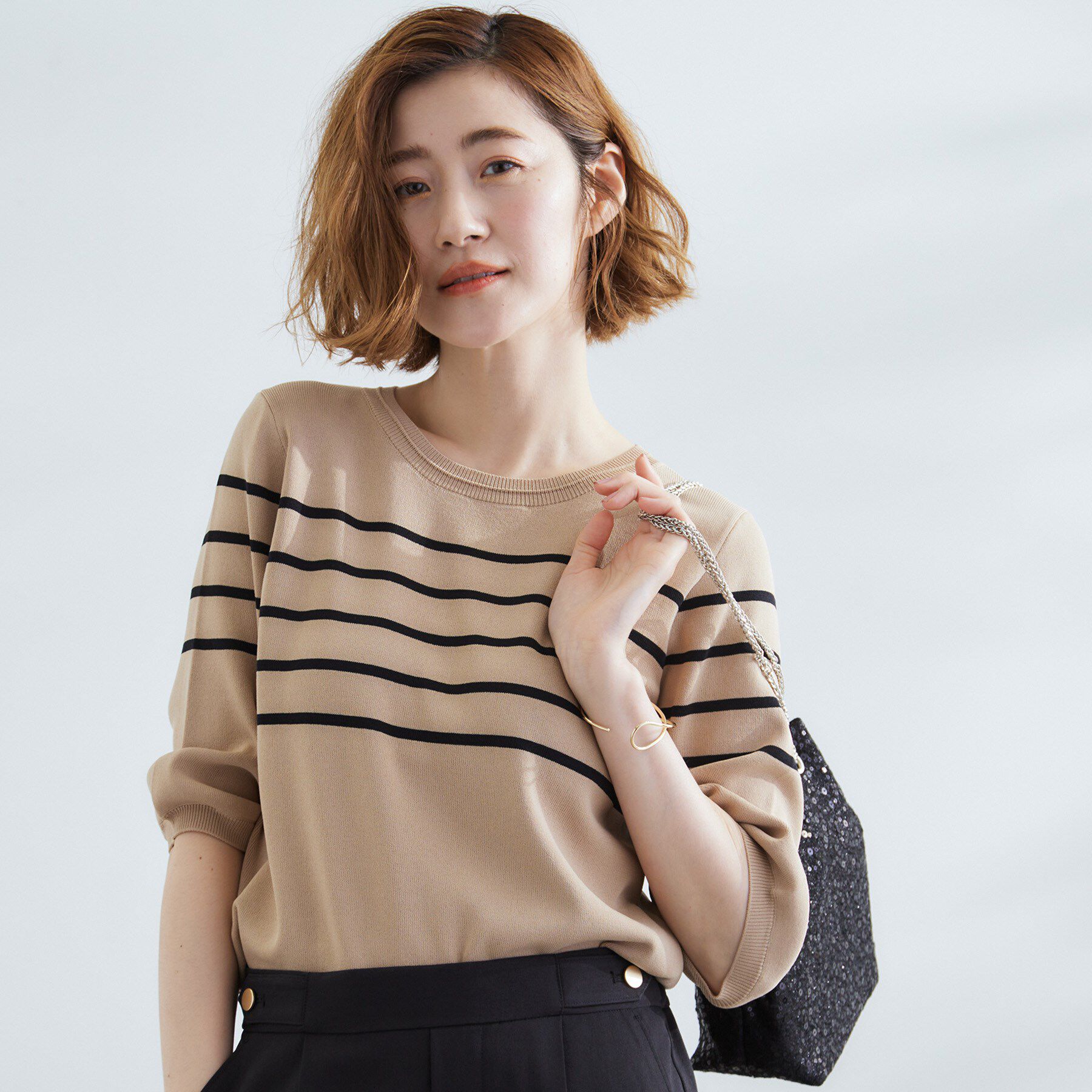 grove「ひんやり多機能・やわらかドライタッチ五分袖プルオーバー」|ニット・セーター|