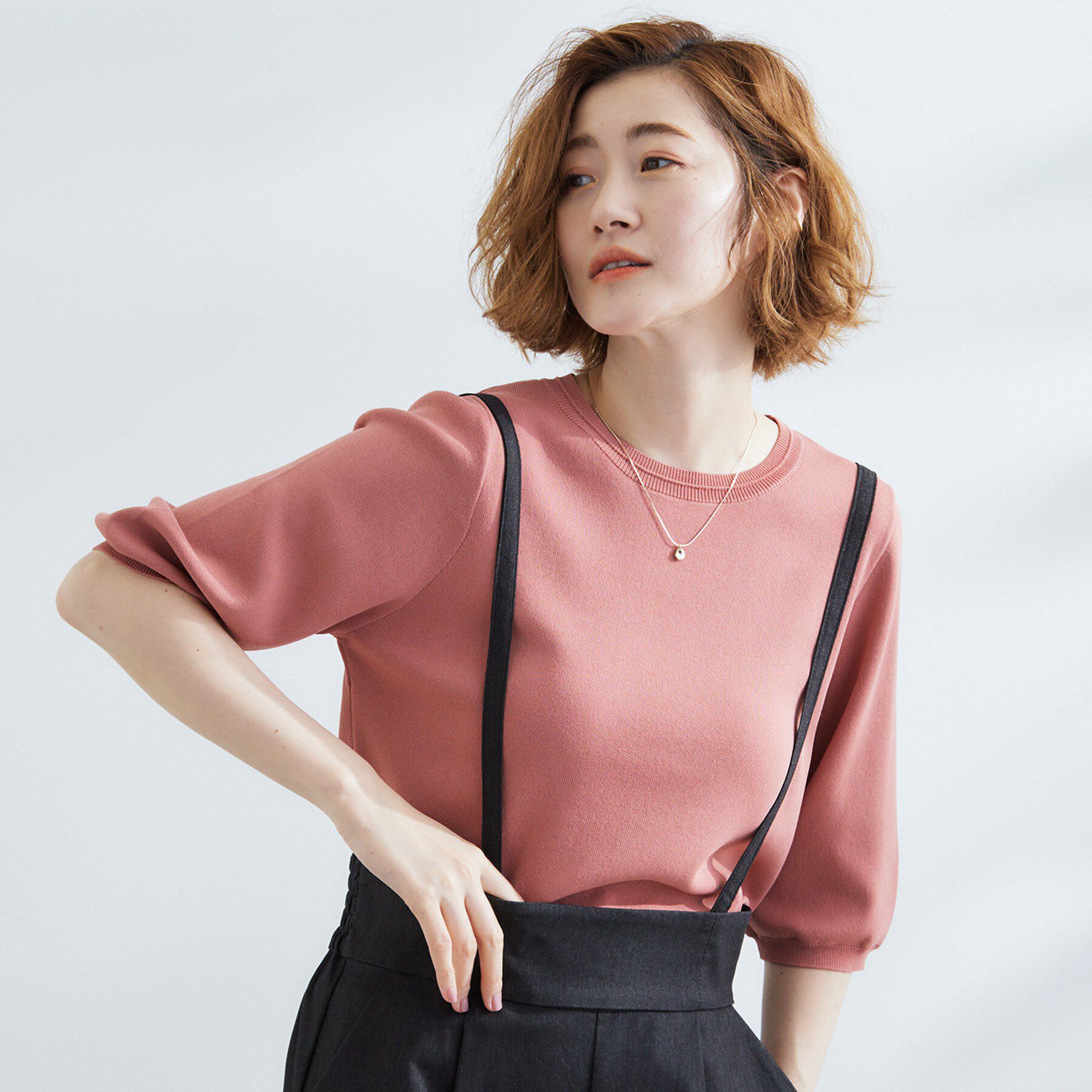 grove「ひんやり多機能・やわらかドライタッチ五分袖プルオーバー」|ニット・セーター|ピンク(071)