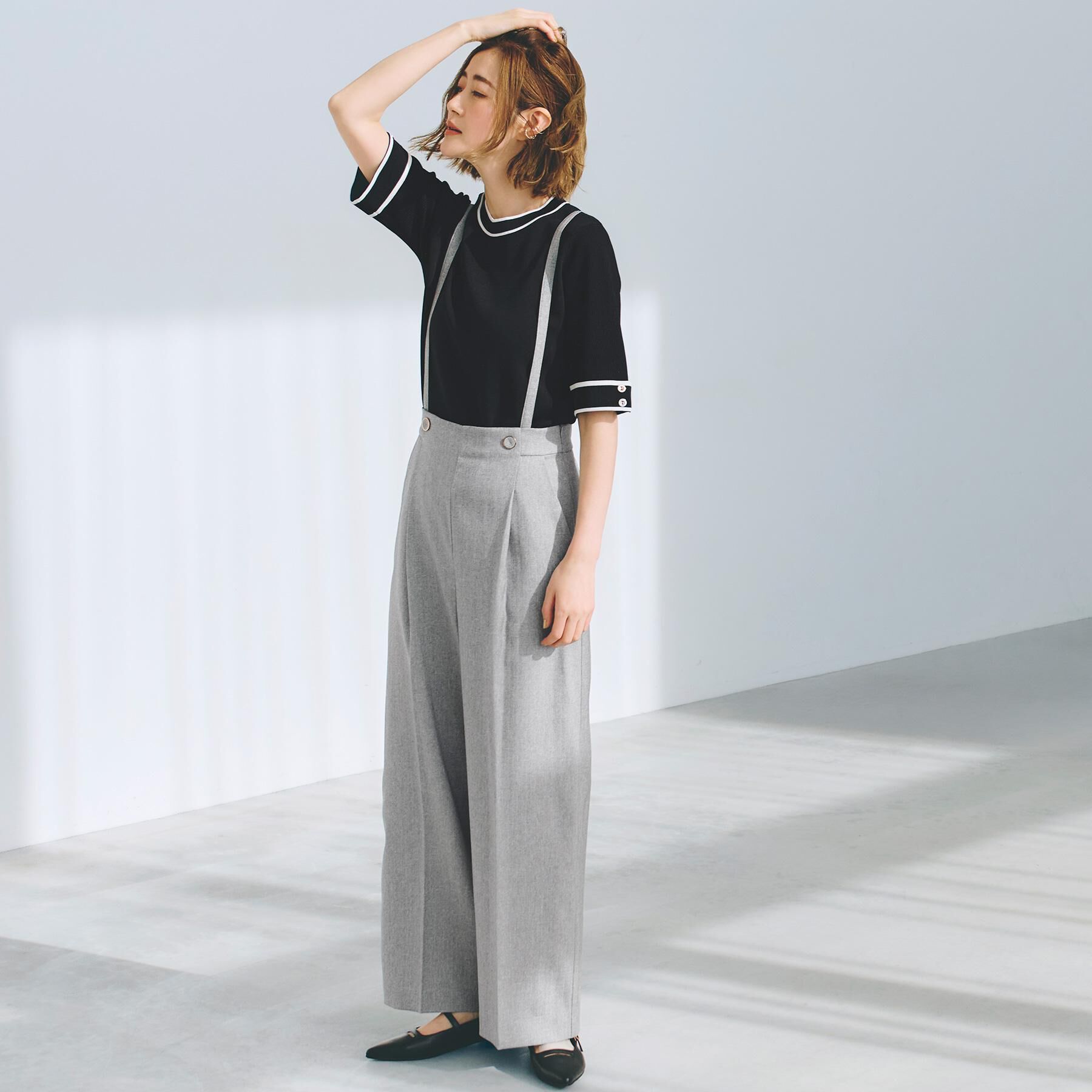 grove「2WAYショルダーストラップワイドパンツ」|その他|グレー(012)