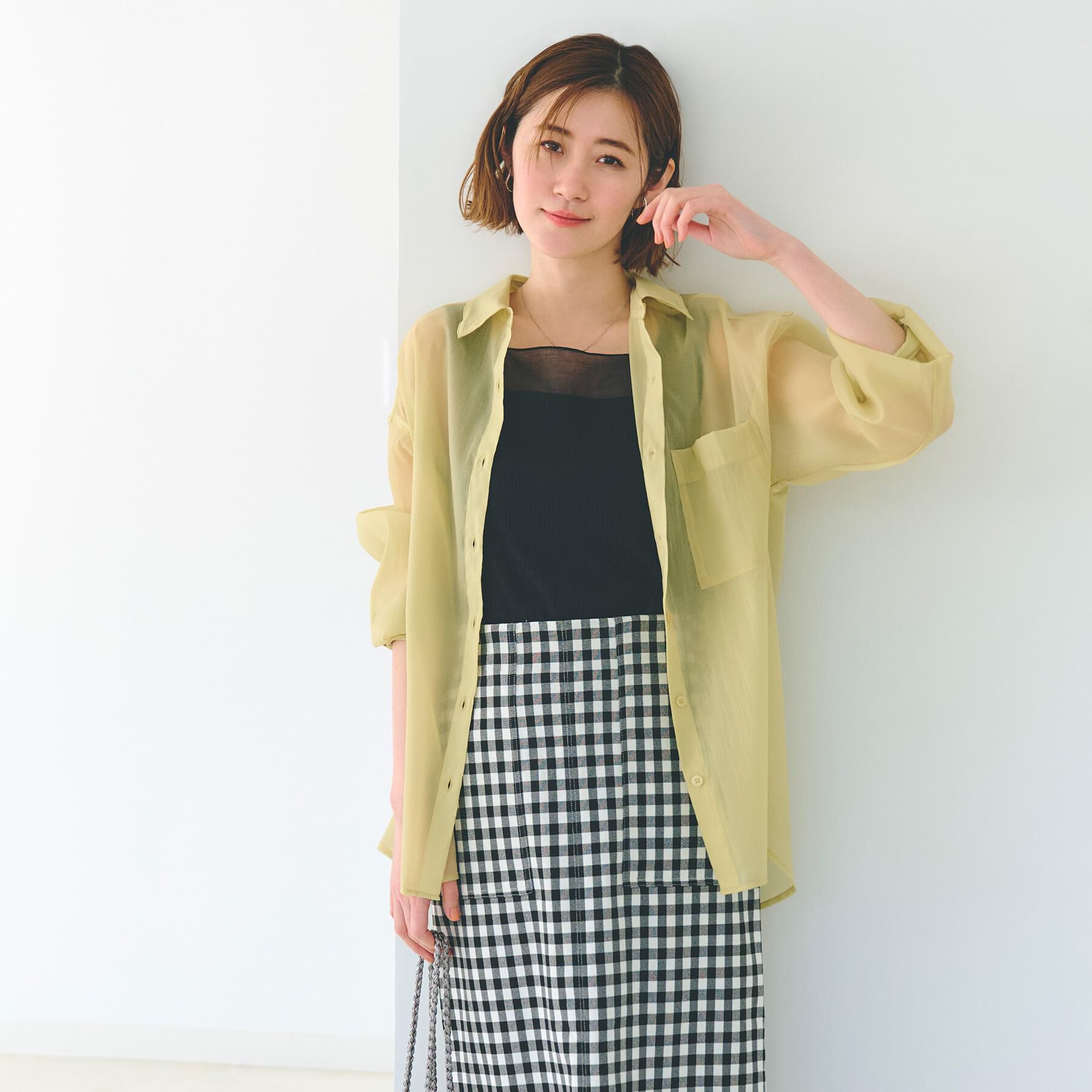 grove「【大人の抜け感スタイル】ストライプアソートシアーオーバーシャツ」|シャツ・ブラウス|イエローグリーン(0