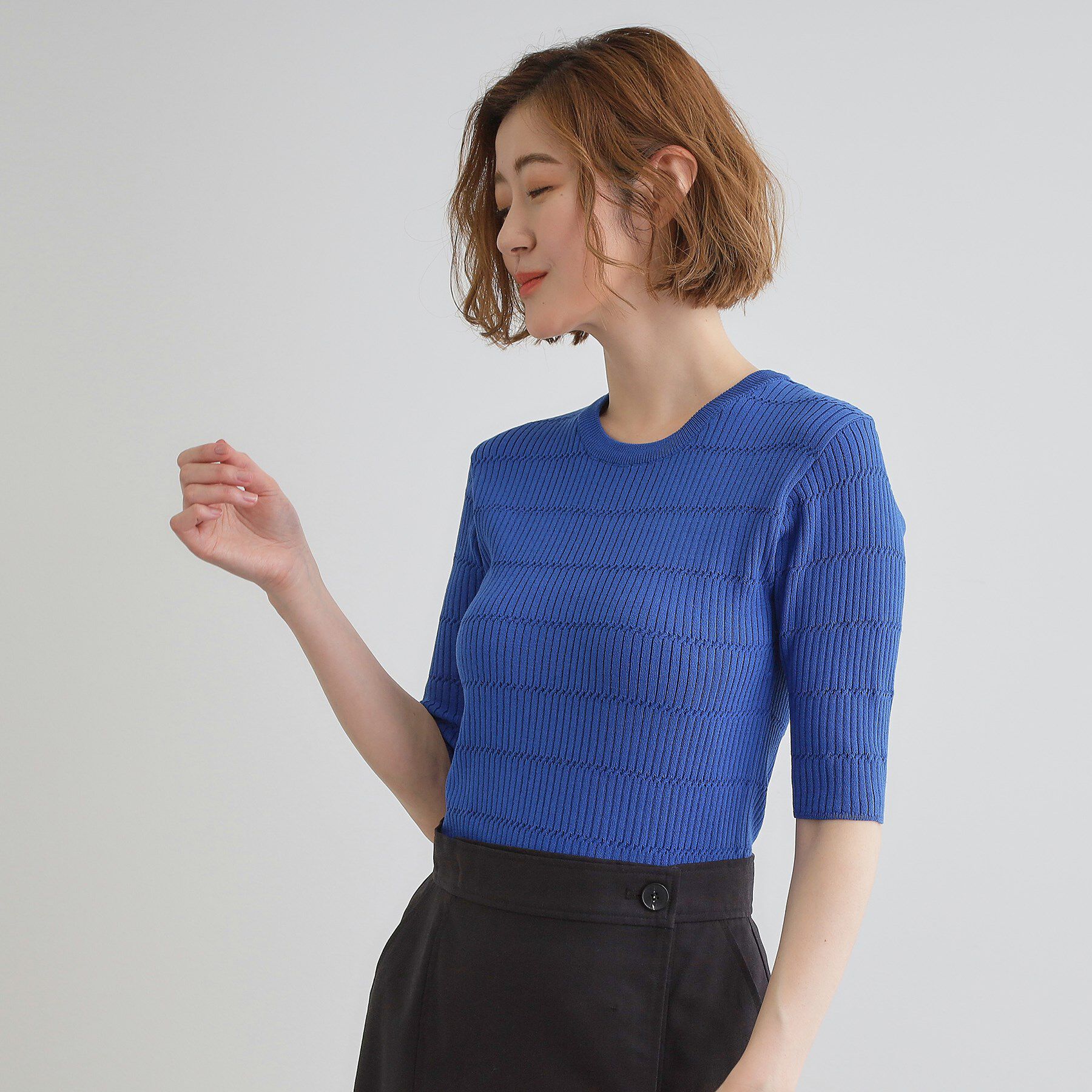 grove「地柄ボーダーリブニットプルオーバー」|ニット・セーター|