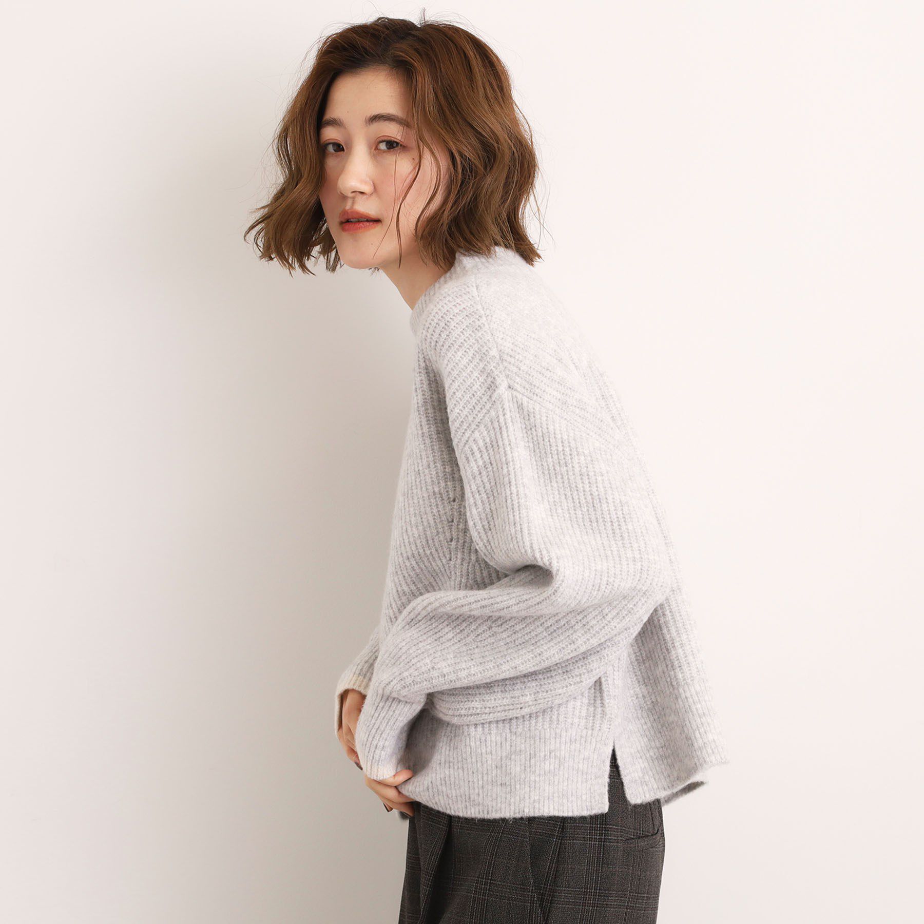 grove「【洗える】ふんわりウール混ボトルネックニット」|ニット・セーター|ライトグレー(011