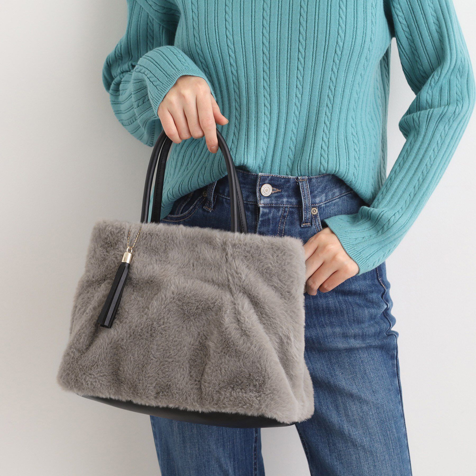 grove「タックタッセルエコファー2WAYトート」|トートバッグ|グレー(013)