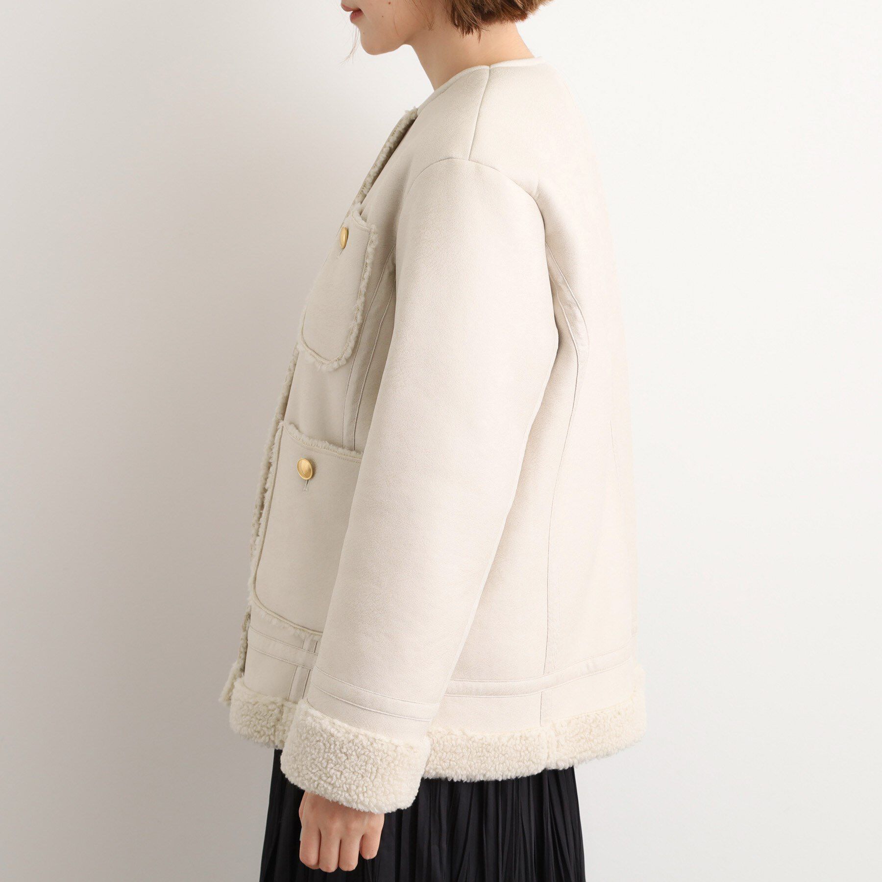 grove「フェイクムートンボアジャケット」|ノーカラーコート|