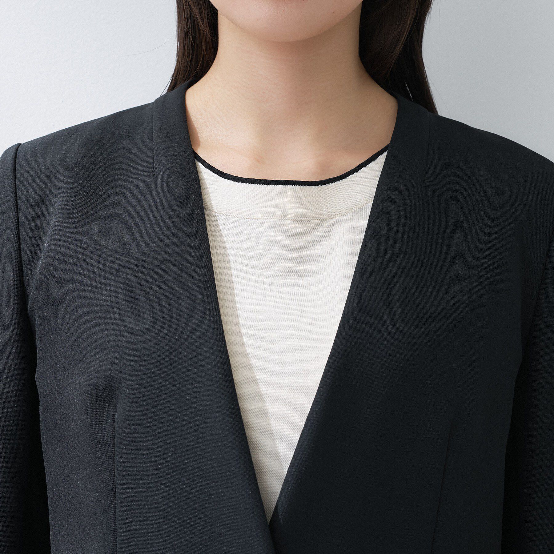INDIVI「【定番スーツ／UVケア／洗える】ウール調ノーカラージャケット」|スーツ|