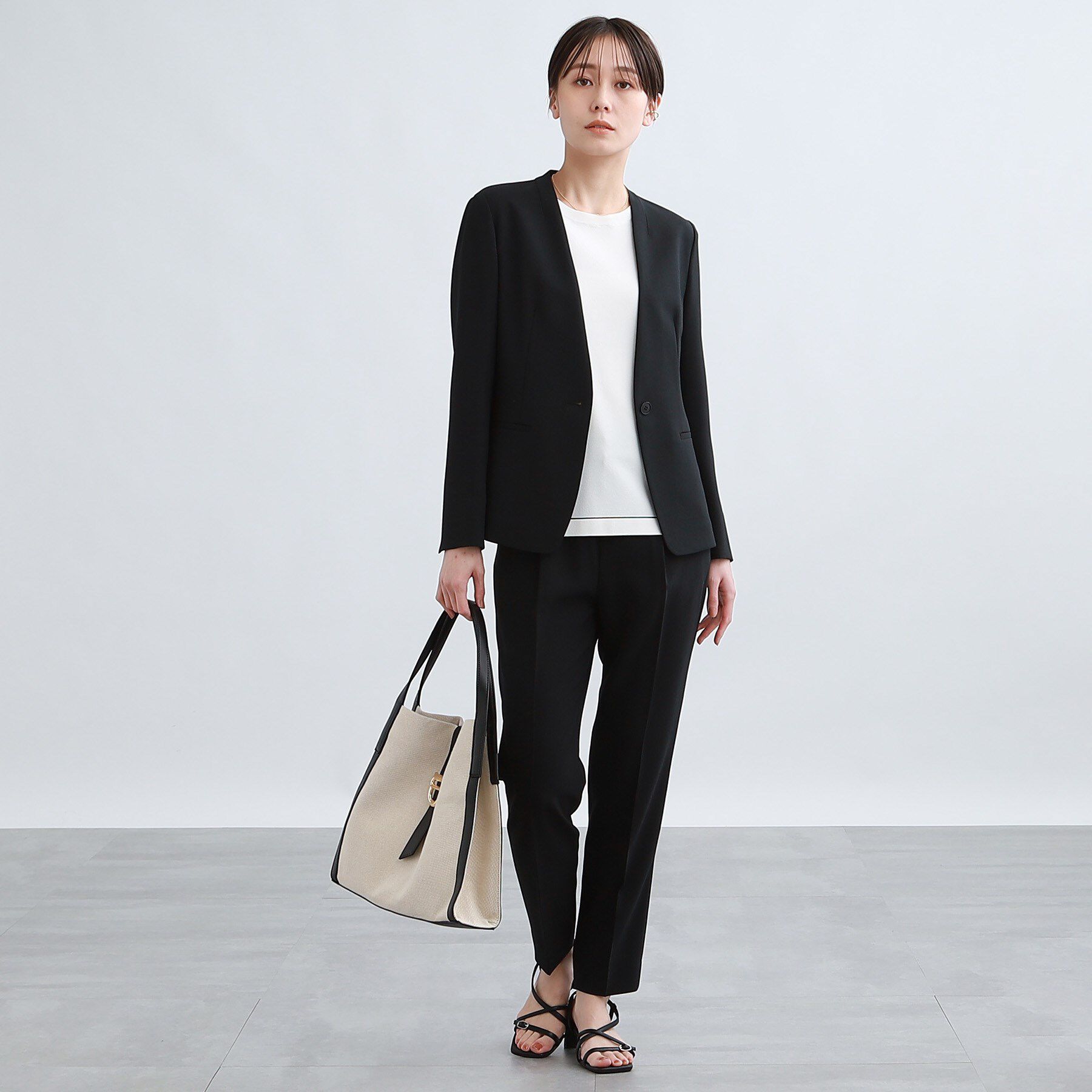 INDIVI「【定番スーツ／UVケア／洗える】ウール調ノーカラージャケット」|スーツ|