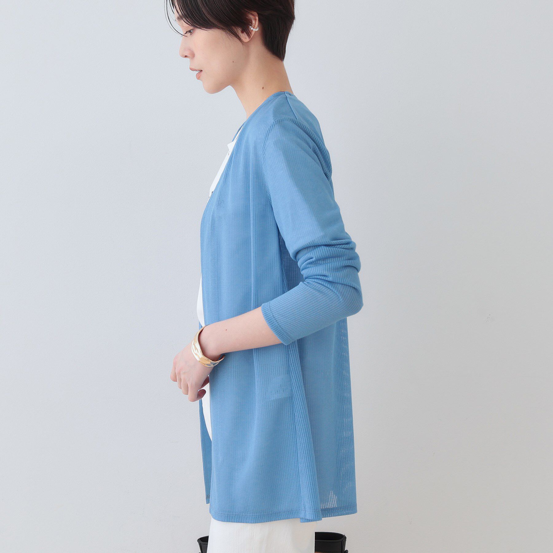 INDIVI「【洗える／シアーストライプ柄】着流しジャージカーディガン」|カーディガン|