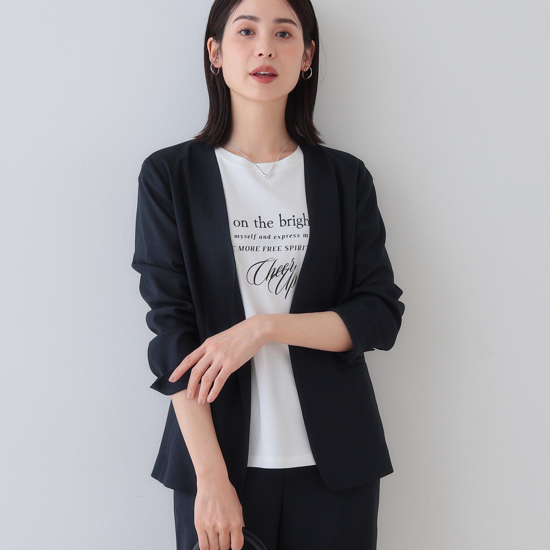 INDIVI「【こなれSETUP】リネンライクノーカラージャケット」|ノーカラージャケット|ネイビー(094)